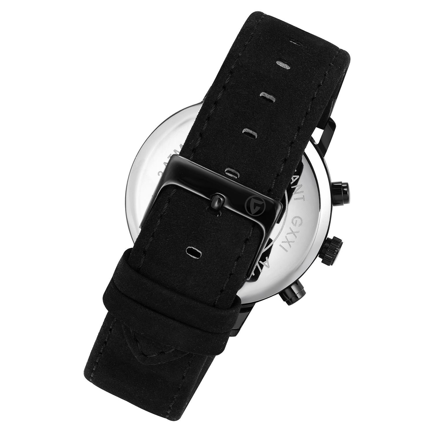 Gigandet Quarzuhr Armbanduhr, Herrenuhr, 24-Std. Anzeige, 42mm, MINIMALISM II G21-004, Mineralglas, 2. Zeitzone, Lederband, 3bar/30m wasserdicht