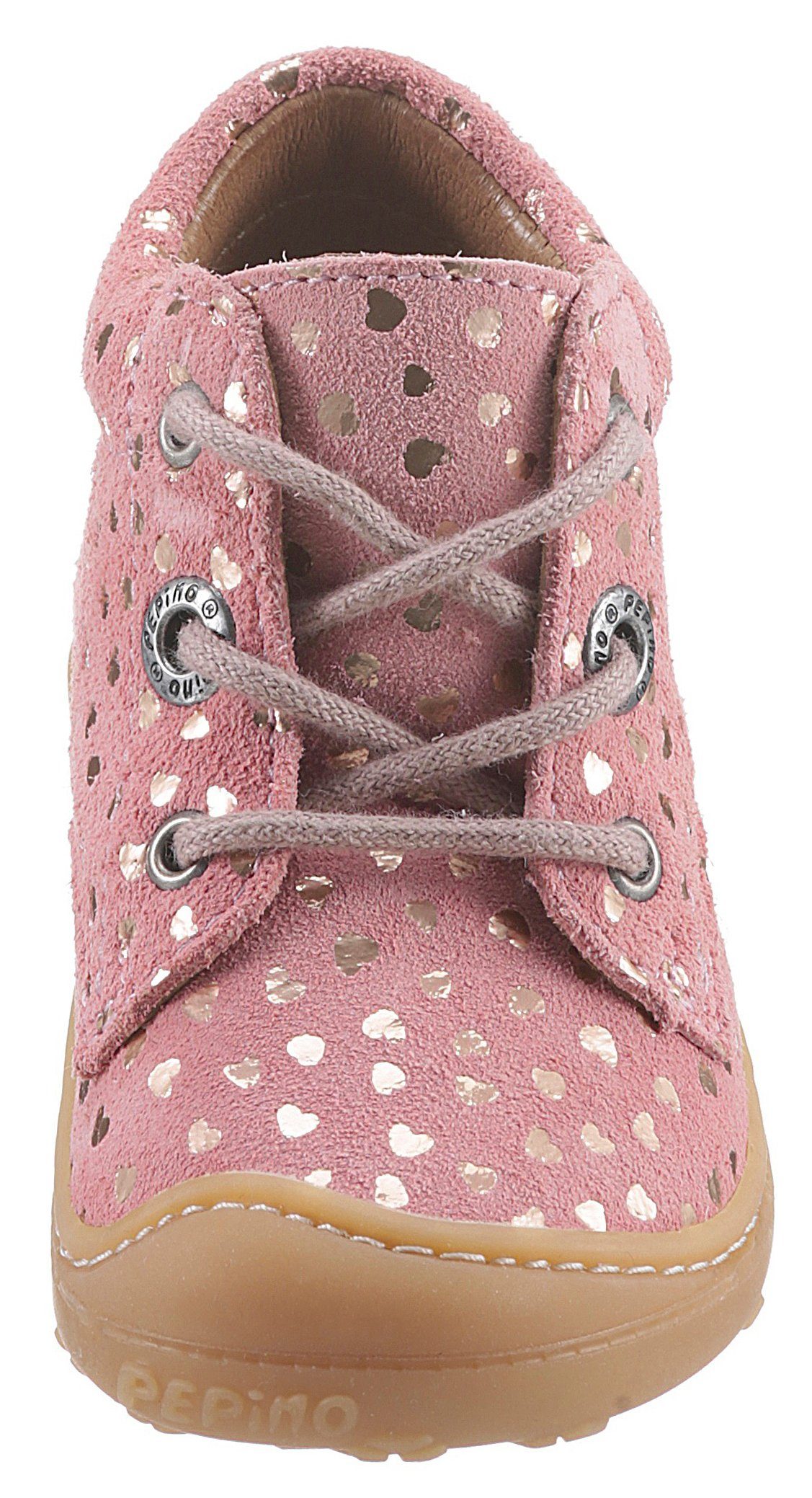 PEPINO by RICOSTA DOTS WMS: Mittel allover Herzchen Silber mit Lauflernschuh Rosa