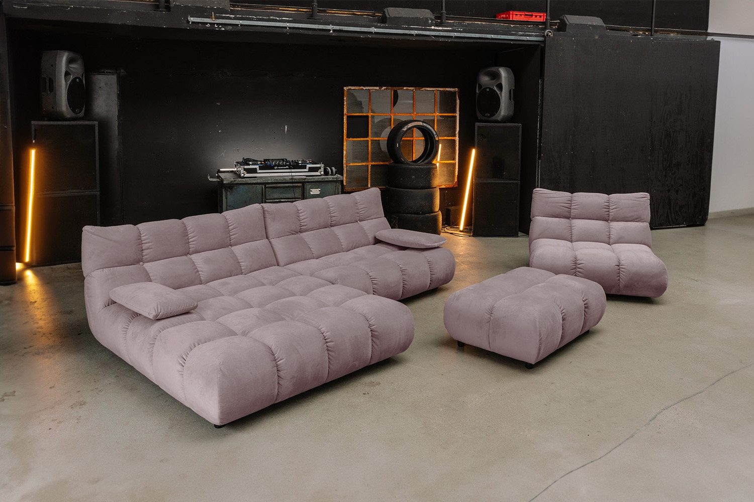 KAWOLA Sitzgruppe VIVIEN, (Set, 3-tlg), Ecksofa Drehsessel Hockerbank Velvet verschiedene Farben