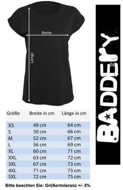 Baddery Print-Shirt Damen T-Shirt : Glücklich steht dir - Funshirts für Frauen (Loose Fit), hochwertiger Siebdruck, auch Übergrößen, aus Baumwolle