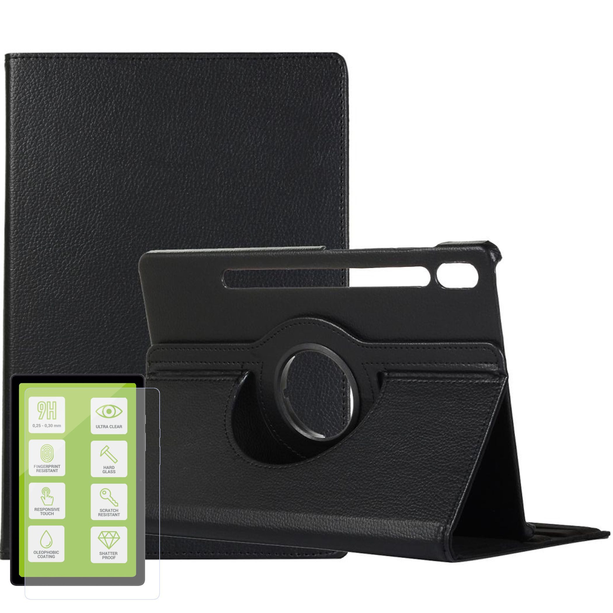 Wigento Tablet-Hülle Für Samsung Galaxy Tab S10 FE Plus Kunstleder 360 Hülle + 9H Hart Glas, Produktset Kunstleder Hülle mit Schutzglas