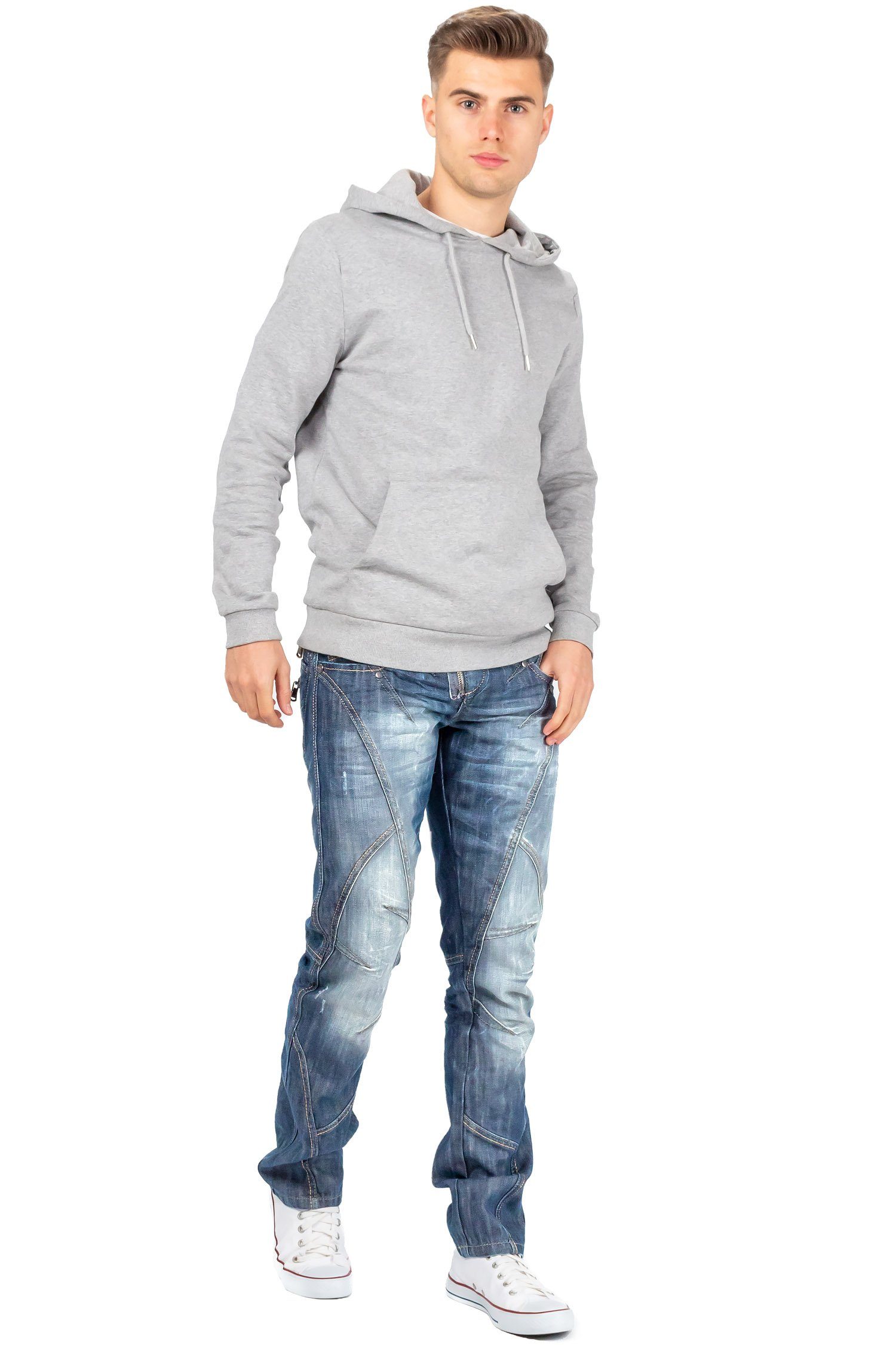 Cipo & Baxx Regular-fit-Jeans Herren Regular Fit Hose Stonewashed BA-C0751 (1-tlg) Schriftzug und diverse Verzierungen