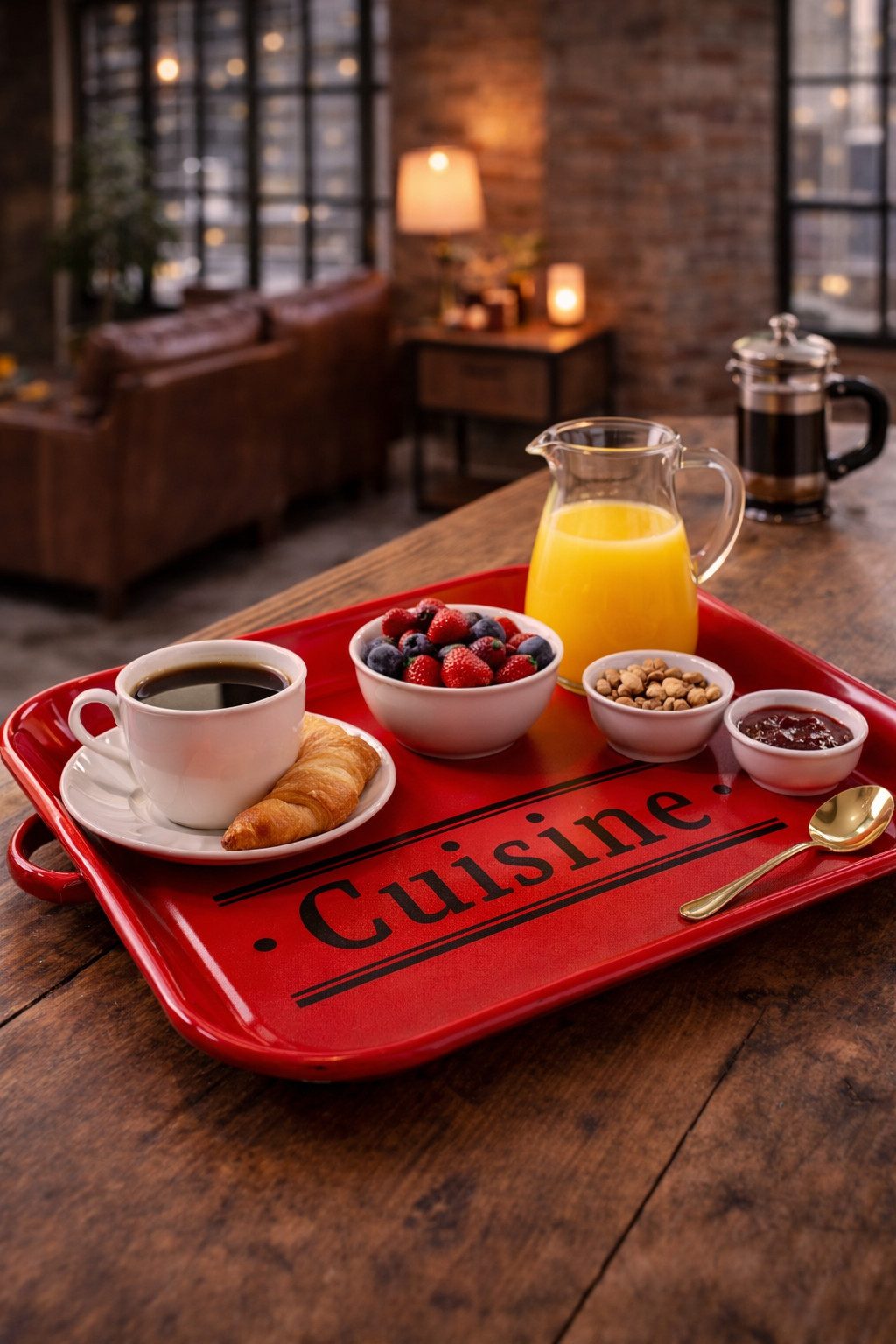 AnticLine Dekotablett Antic Line Metall Tablett "Cuisine" L 46,5cm x B 32cm, H 3cm rot