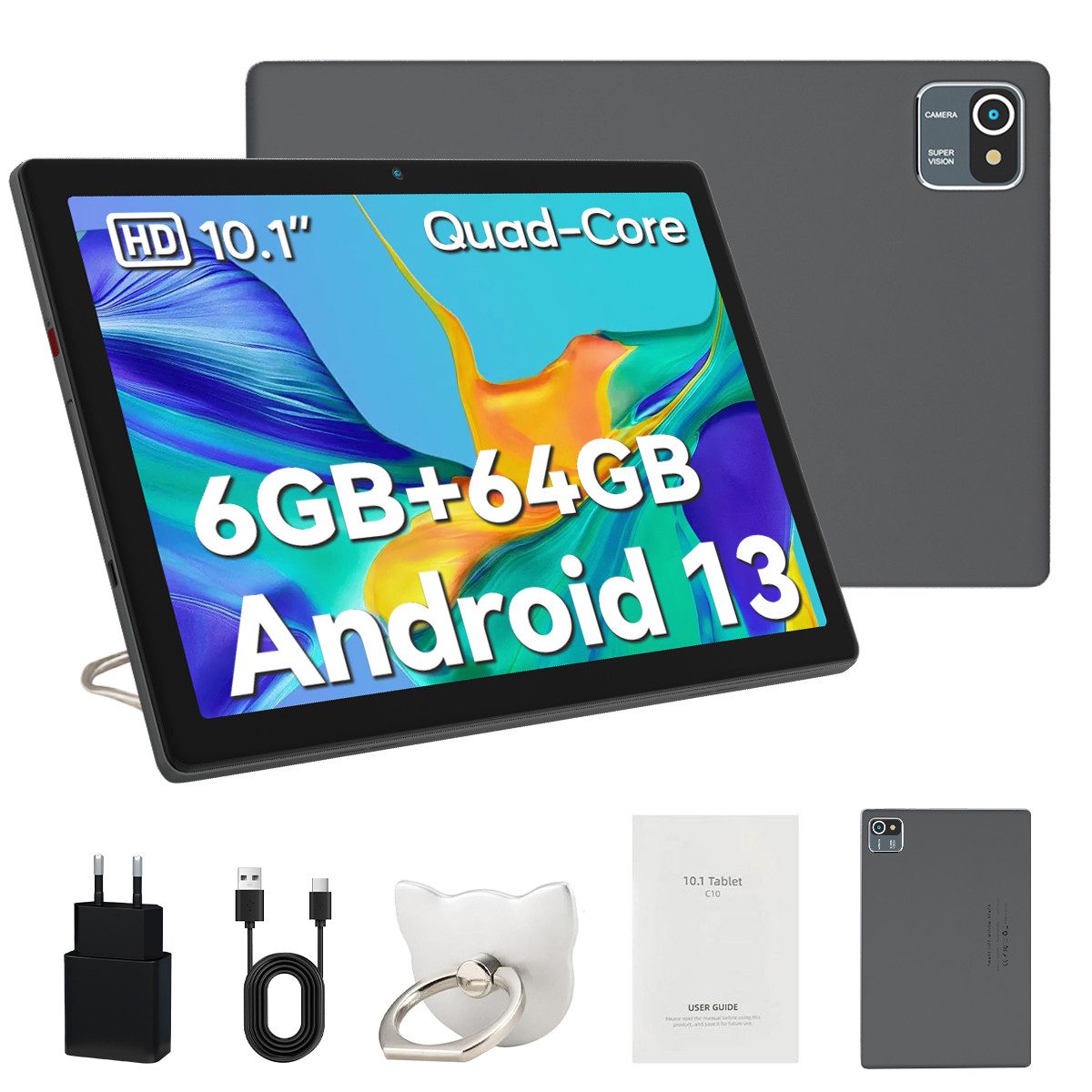 BUFO 10 Zoll Android 13 6GB RAM, 64GB, 1280x800 HD Display, WiFi, BT 5.2 Tablet (10", 64 GB, Android, WiFi, Dual-Kamera, Widevine L1, 64 GB erweiterbar auf 128 GB)