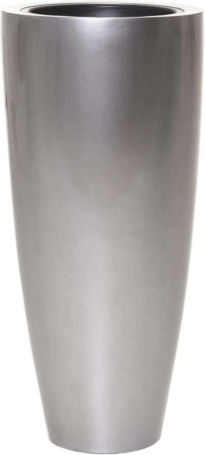 VIVANNO Плантатор Fiberglas CITY Rund - Silber Metallic Hochglanz (1 St), 37x80 cm