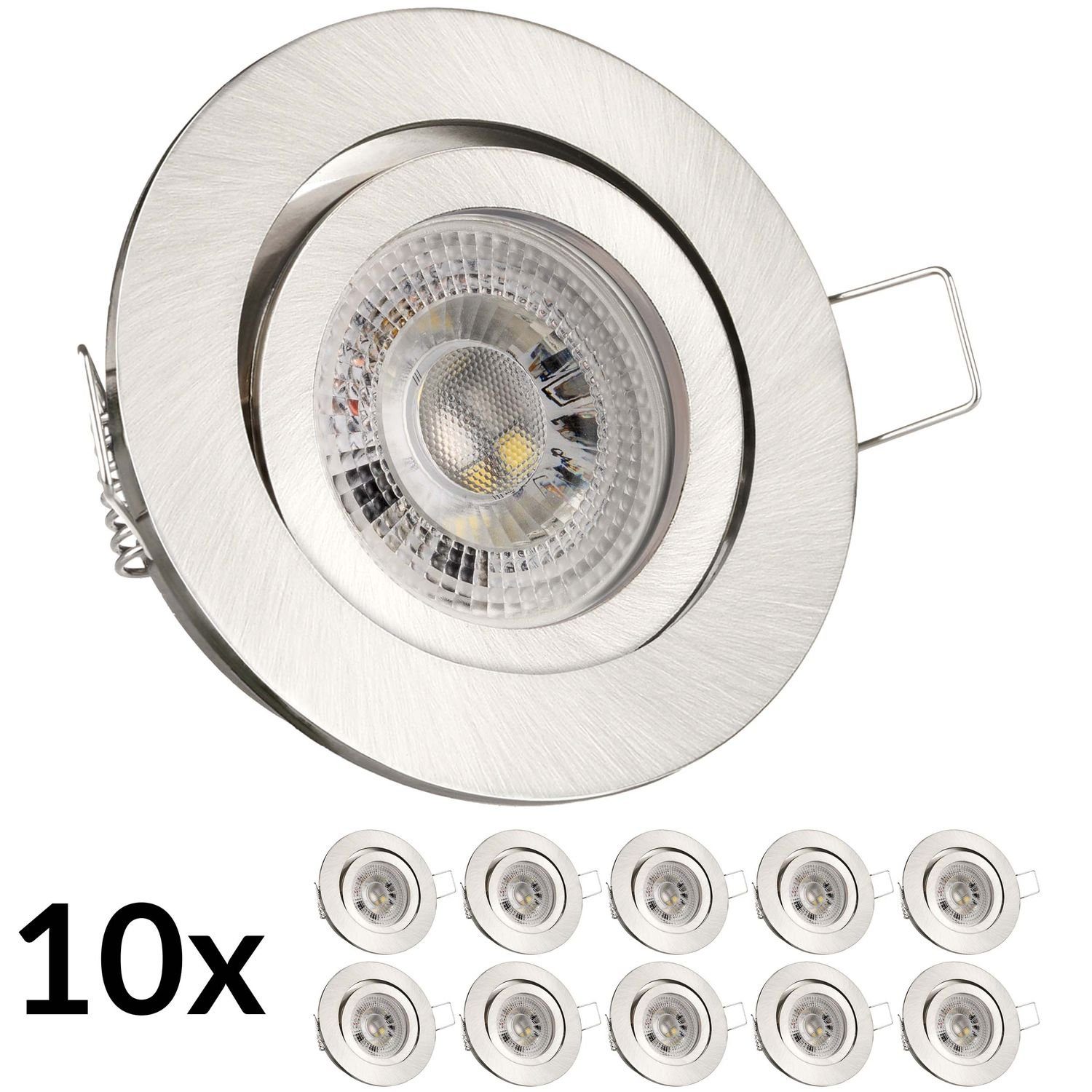 10er m silber / GU10 gebürstet RGB LED Einbaustrahler Set LEDANDO LED in Einbaustrahler edelstahl