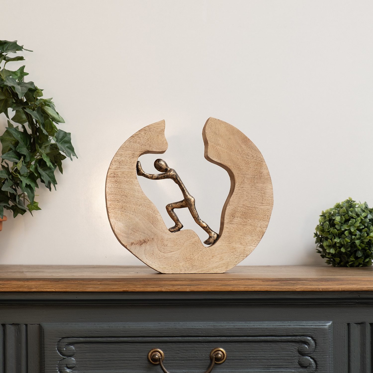 Moritz Skulptur Skulptur Push an Work 29x08x6cm, Holz, Tischdeko, Fensterdeko, Wanddeko, Holzdeko, Weihnachtsdeko