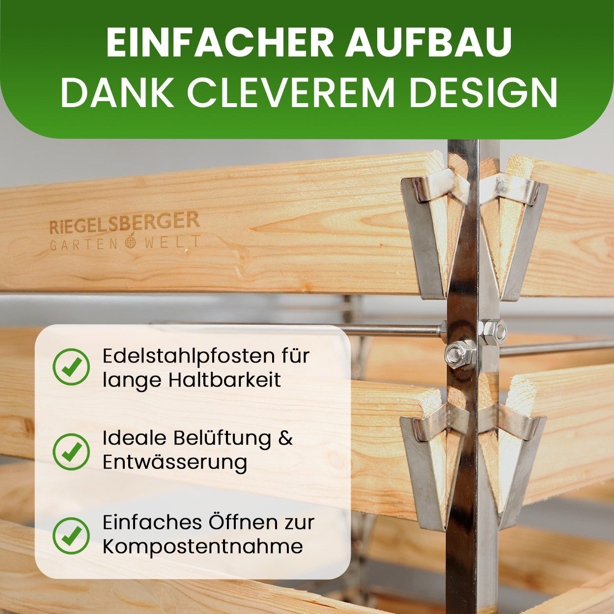 Gartenwelt Riegelsberger Komposter aus Lärche mit Edelstahlpfosten