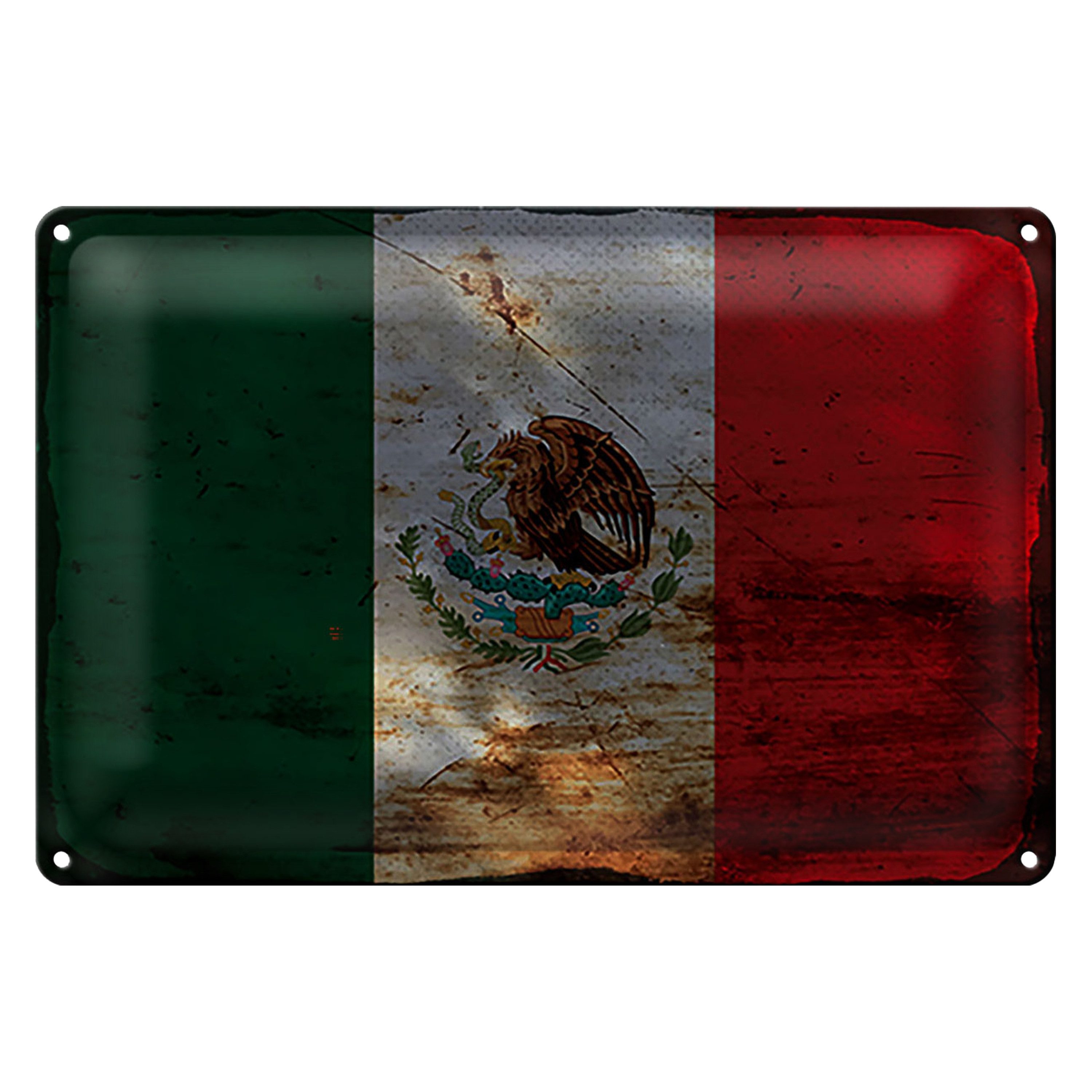 Roomando Metallschild Flagge Mexiko 18x12cm Flag of Mexico Rost