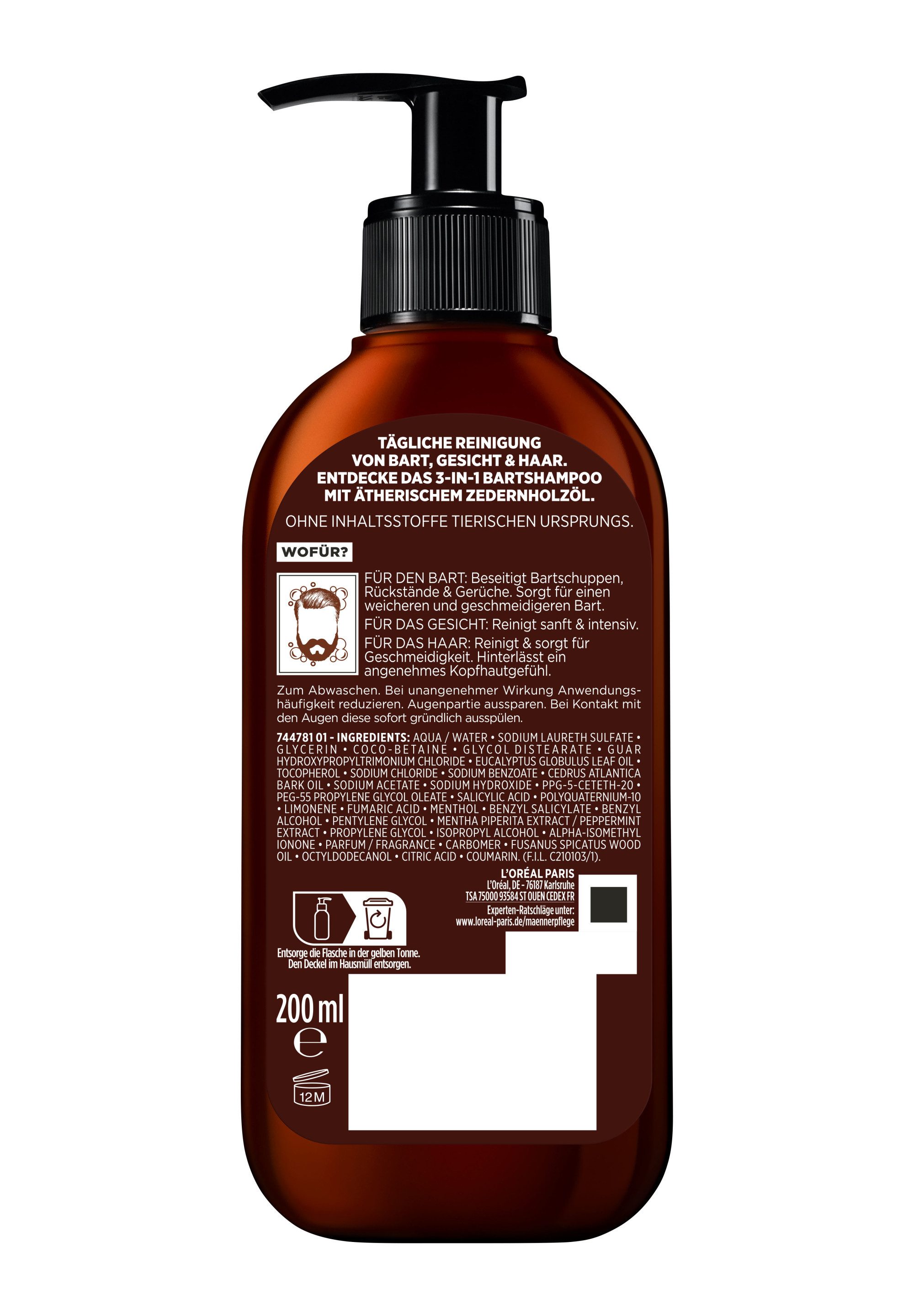 L'ORÉAL PARIS MEN EXPERT Bartshampoo BARBER CLUB 3-IN-1 BARTSHAMPOO, für einen geschmeidigen Bart