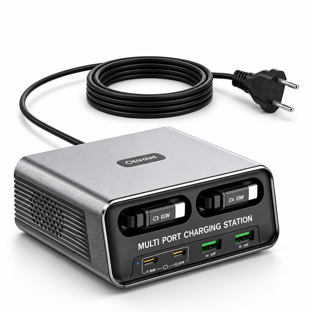 Vornix 6-in-1 Multiport Ladestation mit einziehbaren USB-C Kabeln USB-Ladegerät (65W PD Schnellladegerät, Mehrfach Ladeadapter, mit 6 Anschlüssen für Smartphone, Laptop, Tablet)