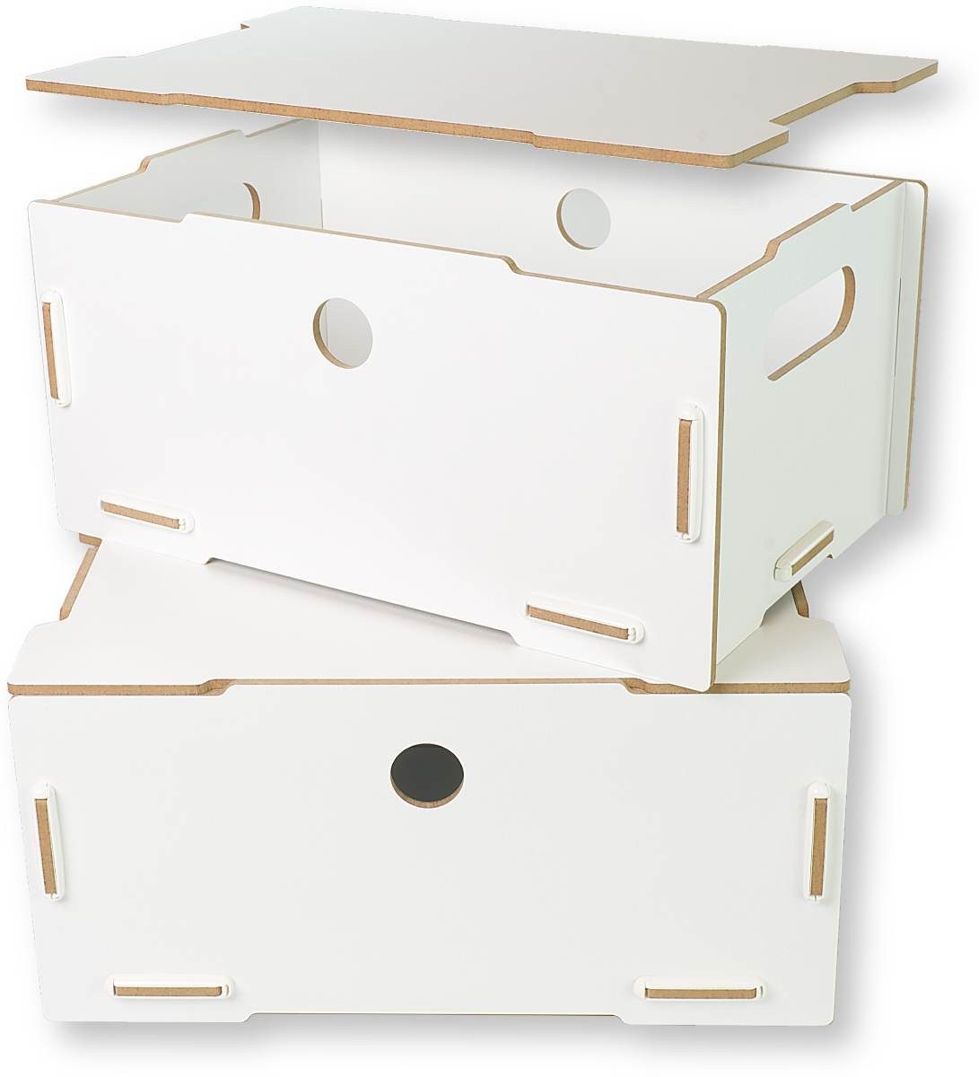 clipfritz Aufbewahrungsbox BOBBY, 2er-Set, MDF, Ordnungsbox mit Deckel, Eiche-Effekt & Weiss-matt (Komplett-Set, 2er-Set)