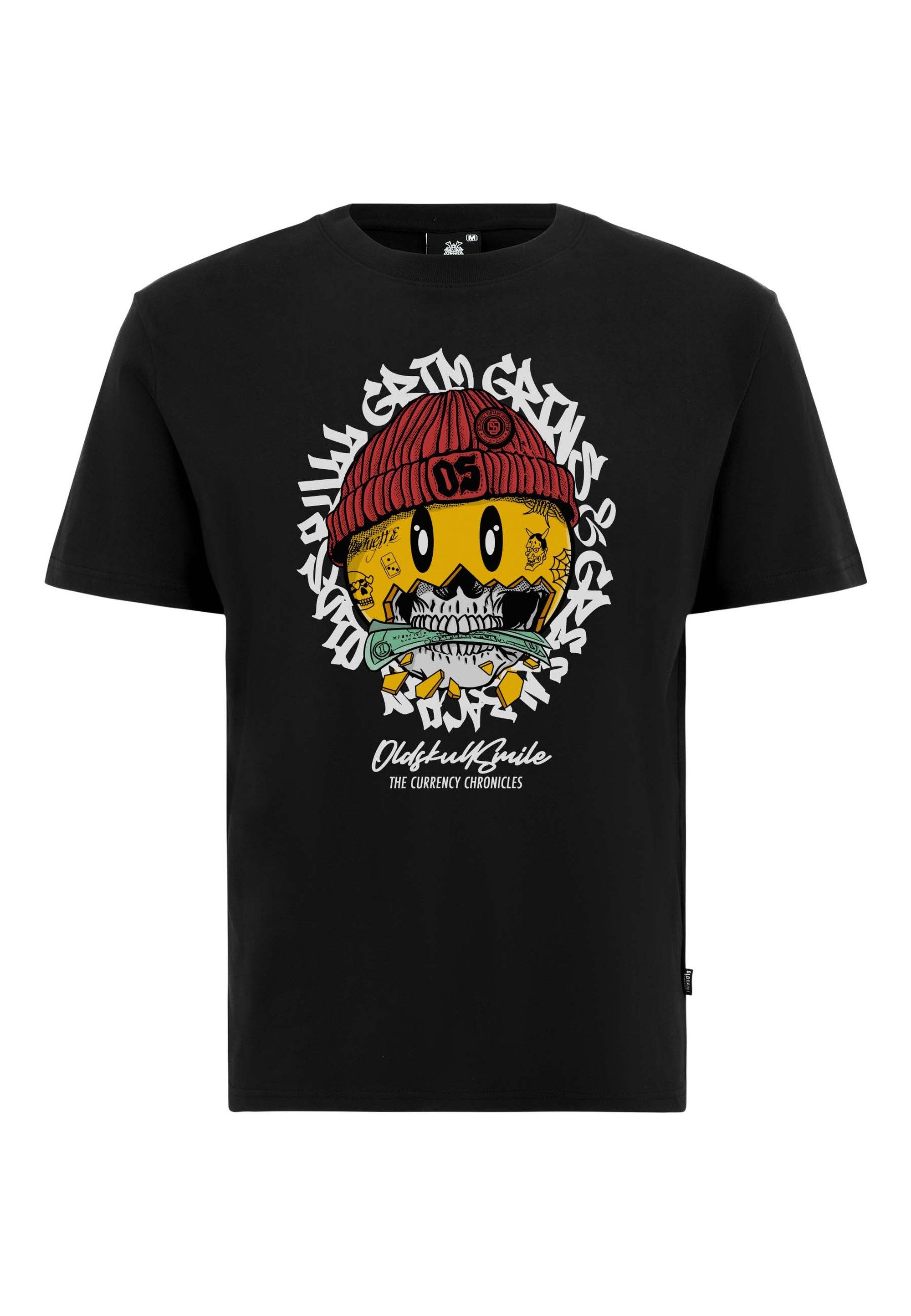 Oldskull T-Shirt Xtreme Smiley Cash Skull Graphic Vintage-Vibe in modernem Look