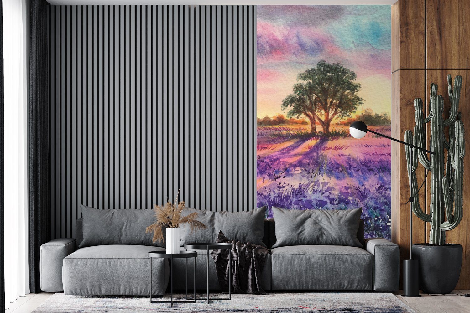 St), - MuchoWow - Wohnzimmer Lavendel - Fototapete bedruckt, Vögel (2 Farbe Bäume Küche, Fototapete Vliestapete Lila, Schlafzimmer Matt, für -