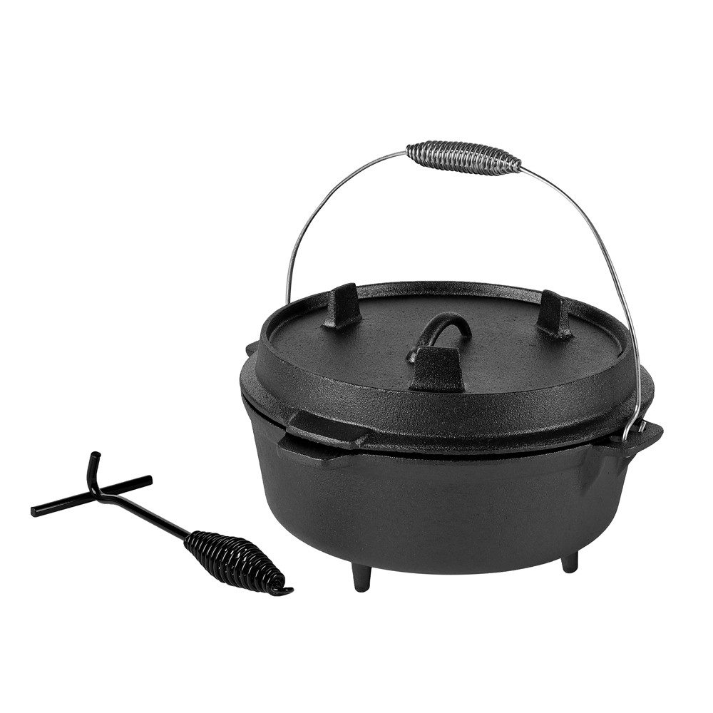 Melko Feuertopf Kochkessel Dutch Oven aus Gusseisen Outdoorküche Feuertopf BBQ, Gusseisen (Stück, 3-tlg), Der Deckel kann als Bratpfanne genutzt werden