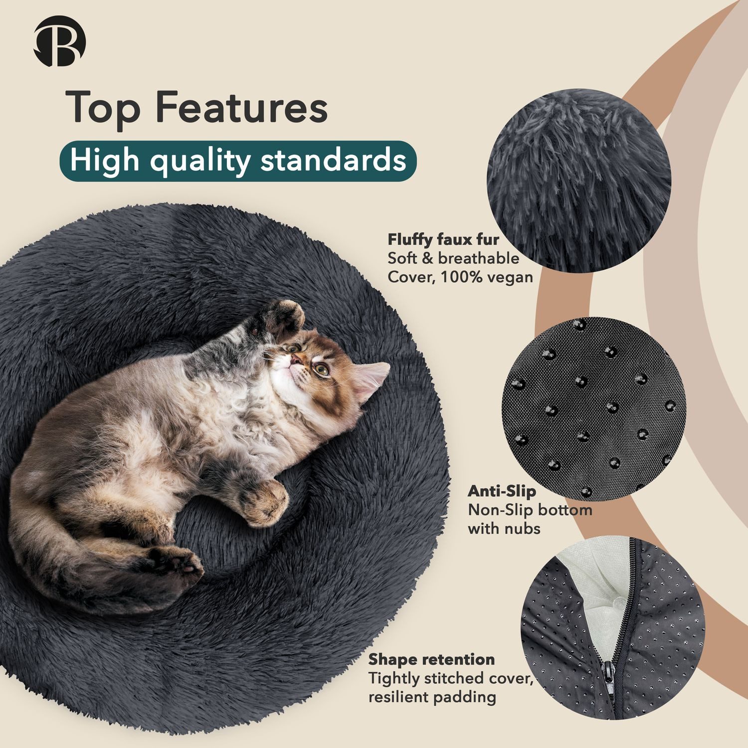 Thumbnail - Bluzelle Tierbett Premium Hundebett Hundekissen Donut / Katzenbett Katzenkissen / XXS, Flauschig Kuschelig Weiches Kunst...