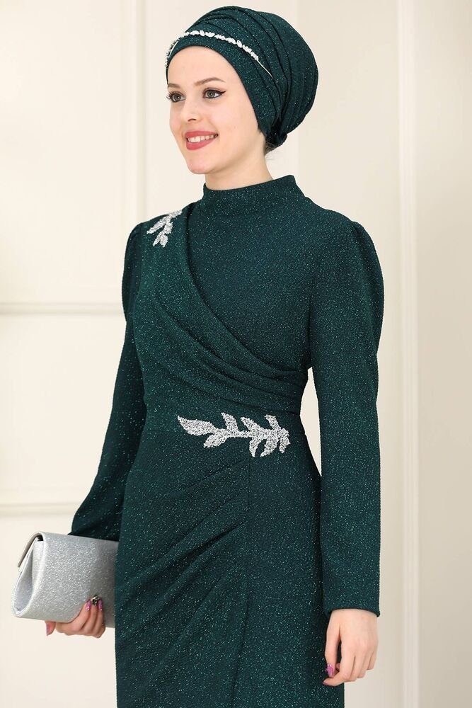 fashionshowcase Maxikleid Damen Abendkleid im Abaya-Stil - Modest Fashion mit Schmuckdetails Langärmlig, Blickdicht, voll Bedeckt