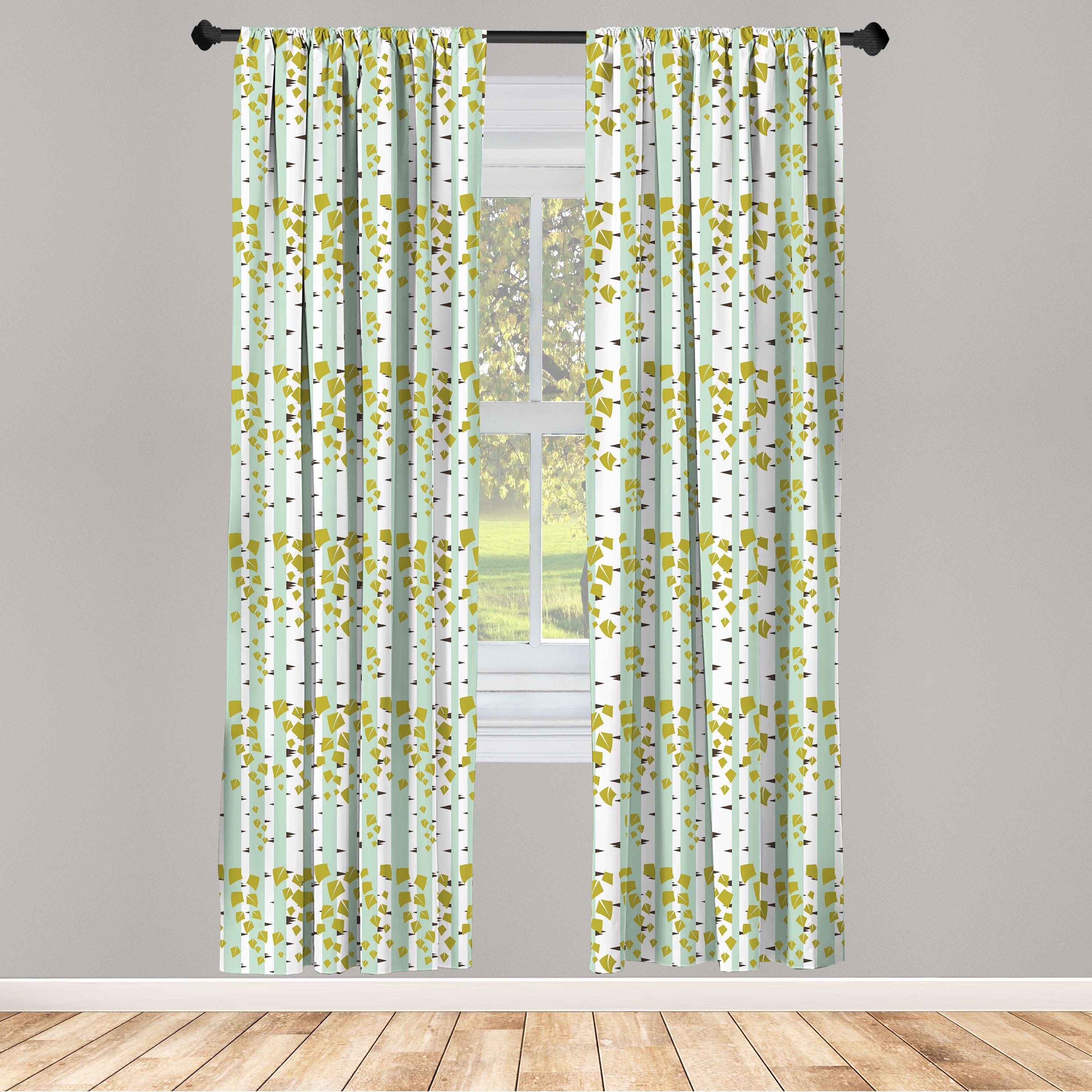 Gardine Vorhang für Wohnzimmer Schlafzimmer Dekor, Abakuhaus, Microfaser, Abstrakt Geometrische Blätter und Bäume