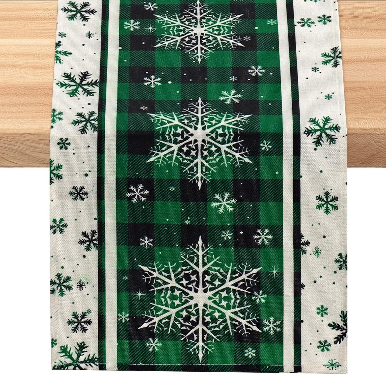 LuxusKollektion Tischläufer Tischläufer Weihnachten 33x230cm Schneeflocken Grün (1-tlg)