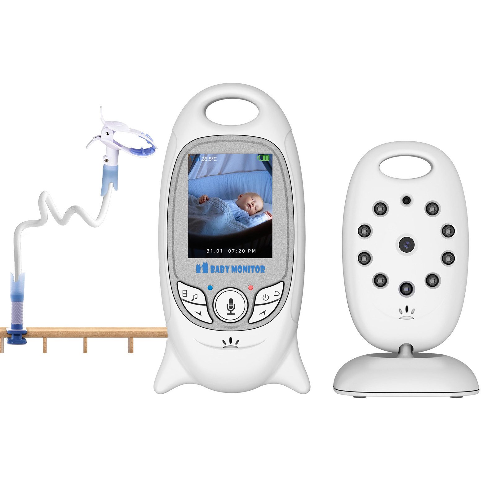 TWUFY Babyphone 2'' LCD Babyphone mit Kamera Video Baby Monitor Babyfon mit Audio, 2,4-GHz-FHSS-Technologie, 5m Nachtsichtentfernung, LCD-Display, LCD-Display, 2-Wege-Audiogespräch, VOX-Funktion, 360°-Schwenk, 90°-Neige, 260m Reichweite, Temperaturüberwachung, automatische Infrarot-Nachtsicht