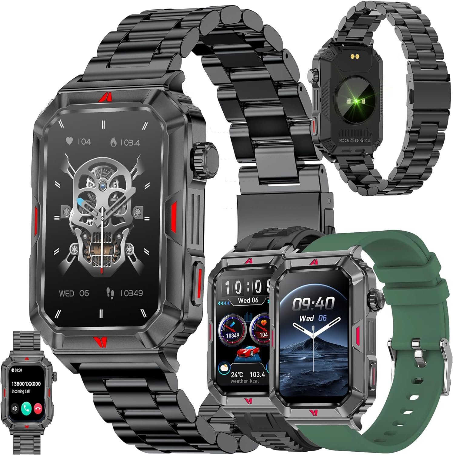 ZPIMY Smartwatch (1,57 Zoll, Android iOS), Herren mit Telefonfunktion Fitness Tracker 123 Sportmodi Wasserdicht