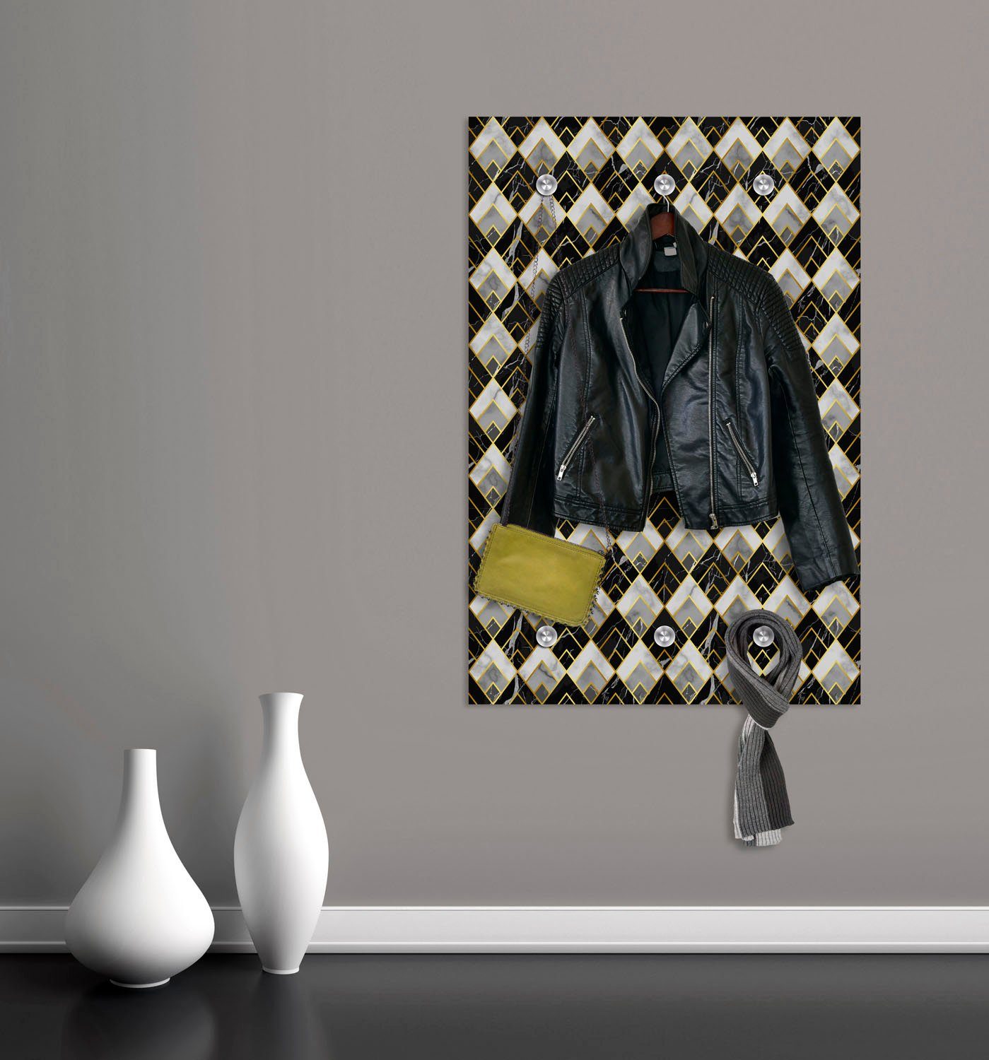 queence Garderobenleiste Rauten, mit 6 Haken, 80 x 120 cm