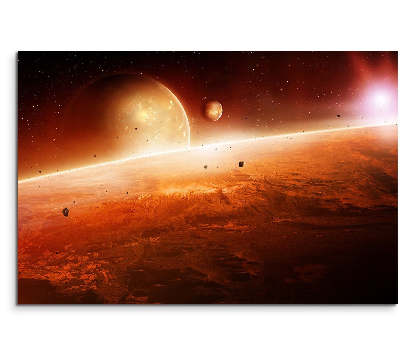 Leinwandbild 120x80cm Wandbild Planeten Sonnenaufgang Weltall