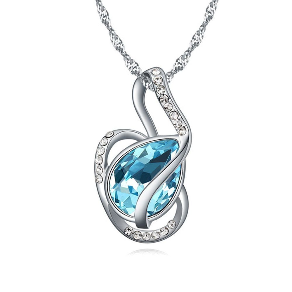 BUNGSA Ketten-Set Kette Teardrop blau Silber aus Messing Damen (1-tlg), Halskette Necklace