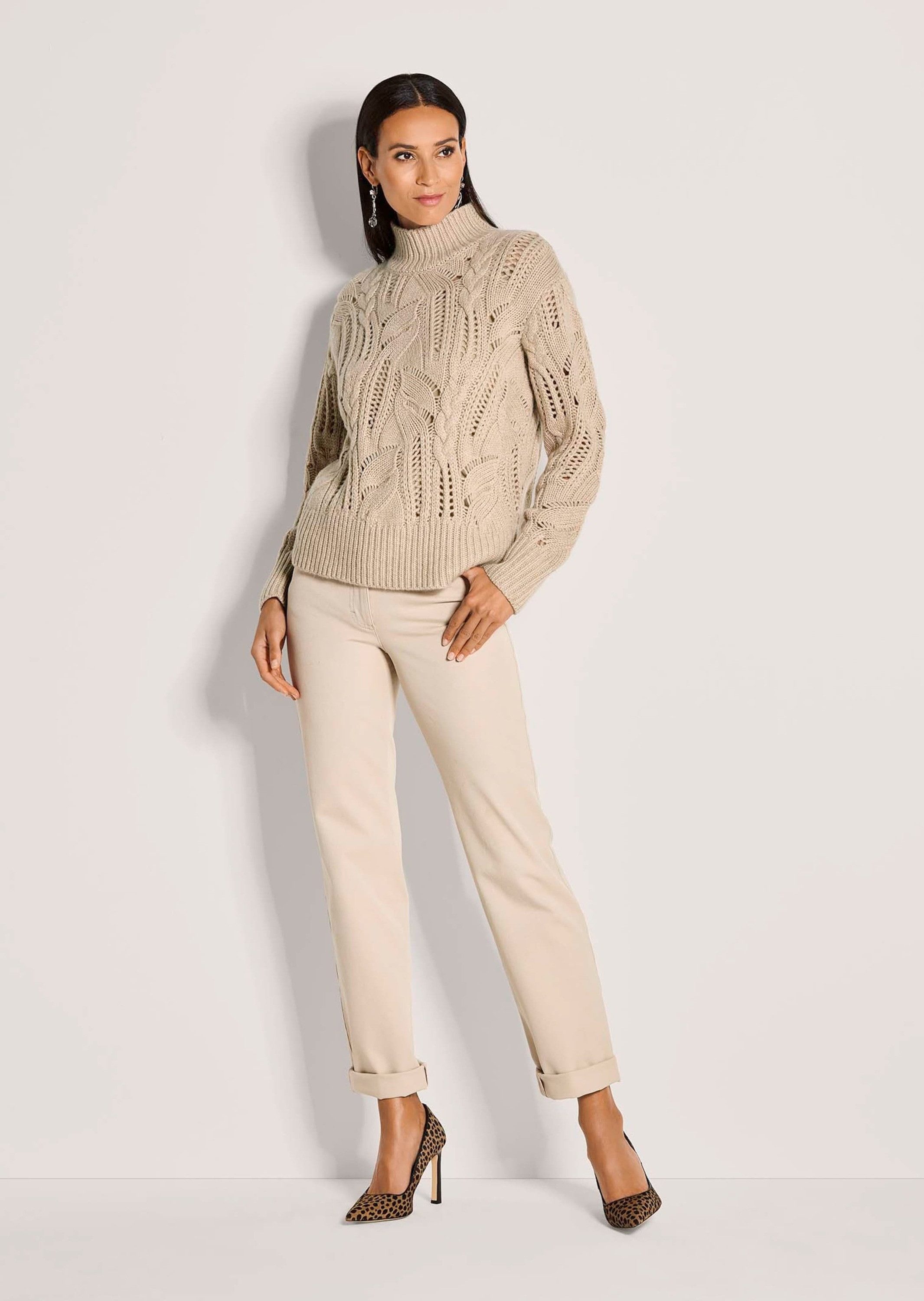 MADELEINE Strickpullover Eleganter Wollpullover mit Zopfmuster Ajourpullove günstig online kaufen