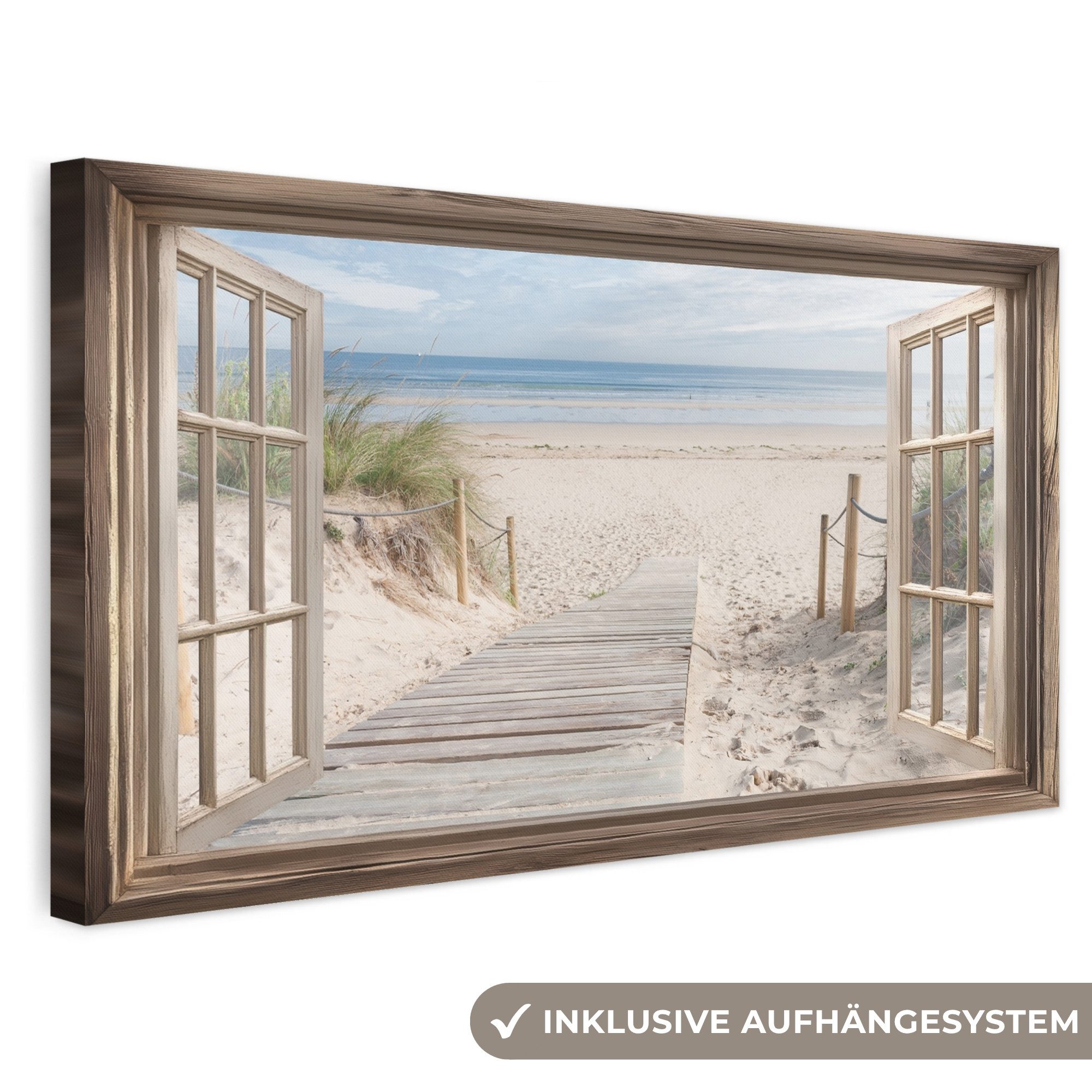 OneMillionCanvasses® Leinwandbild Panorama Durchblick - Strand - Dünen - Weg - Landschaft, Fotodruck (1 St), Wandbild, Deko Schlafzimmer Wohnzimmer Flur 40x20 cm
