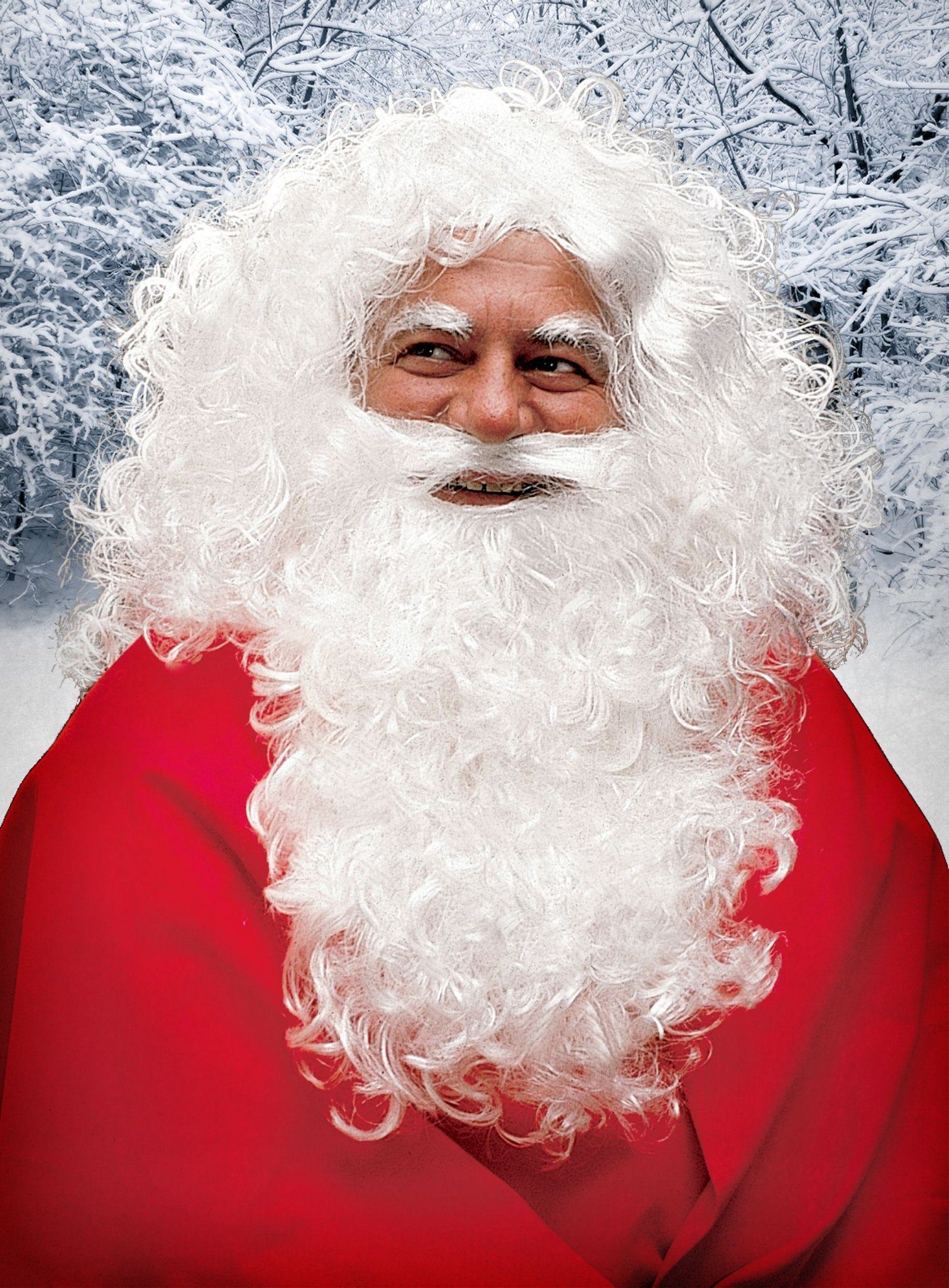Maskworld Kostüm-Perücke Weihnachtsmann Bart, Klassischer Weihnachtsmannbart mit Perücke und Augenbrauen