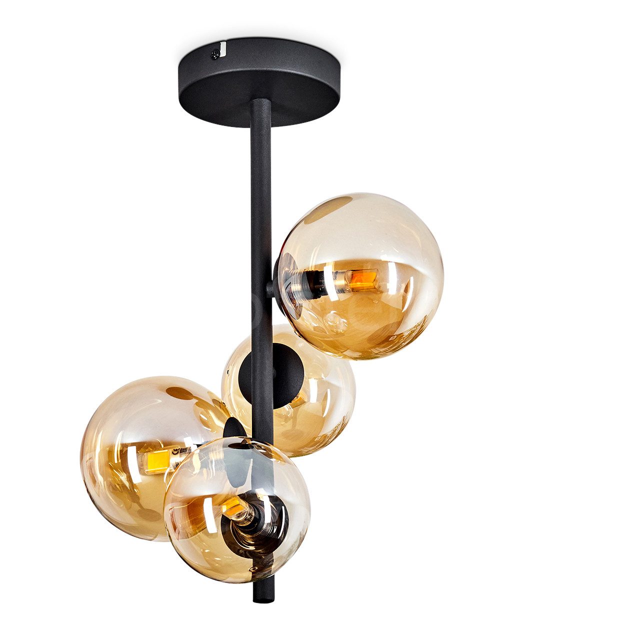 hofstein Deckenleuchte Deckenlampe aus Metall/Glas in Schwarz/Bernsteinfarb günstig online kaufen