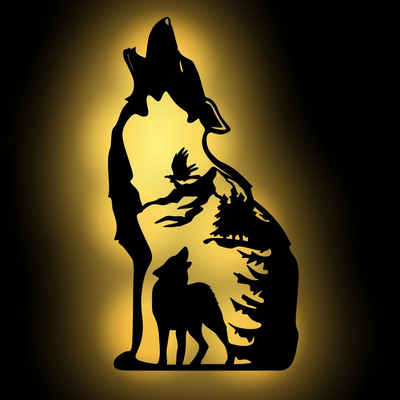 Namofactur LED Dekolicht Heulender Wolf Wand Deko Leuchte, Holz Lampe, Ohne Zugschalter, LED fest integriert, Warmweiß, Holz Lampe, Geschenk für Wolf Fan, Wandgestaltung für dein zuhause