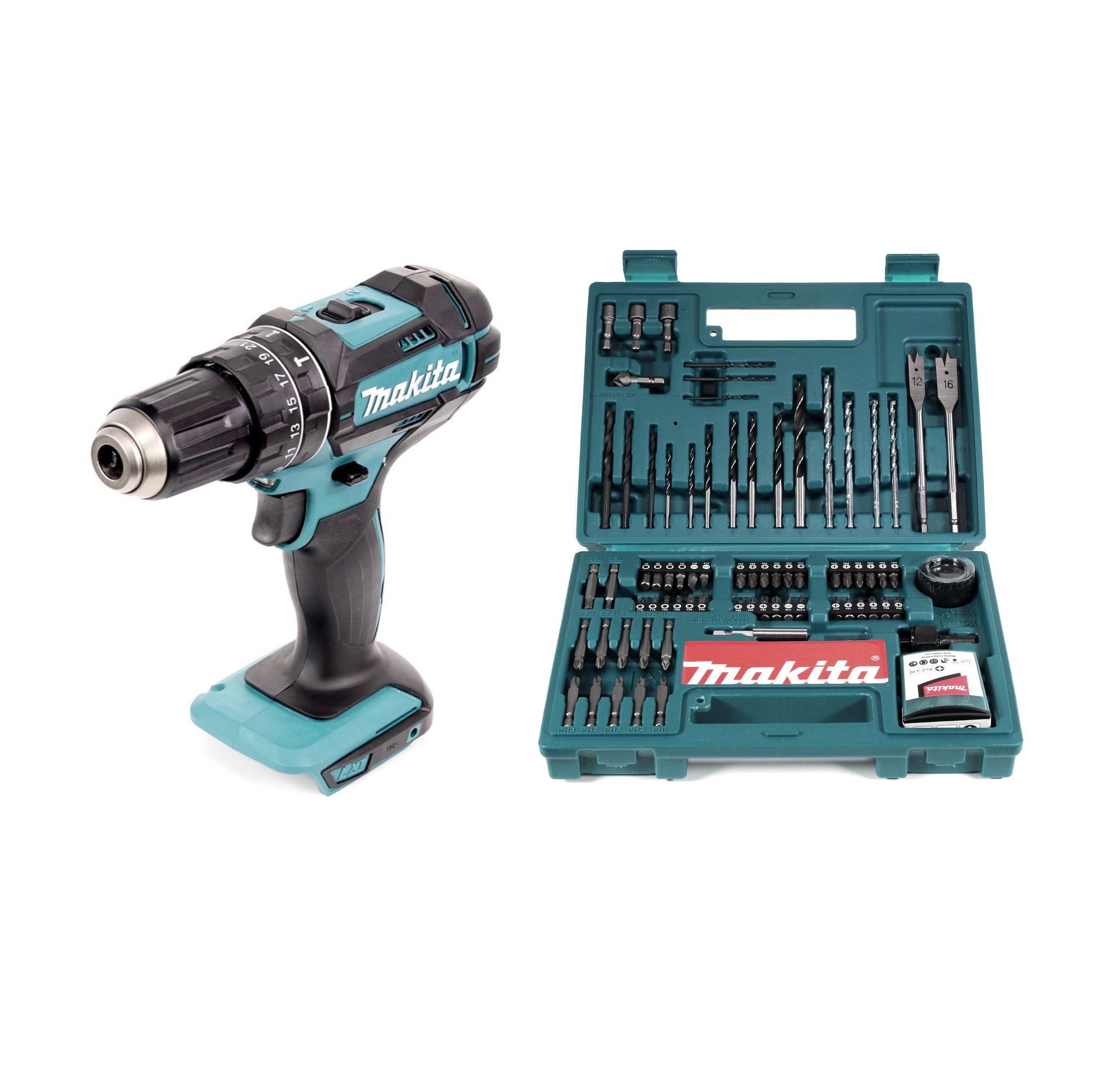 Makita Akku-Schlagbohrschrauber DHP 482 Z Akku Schlagbohrschrauber 18V 62Nm Solo + Makita Bit