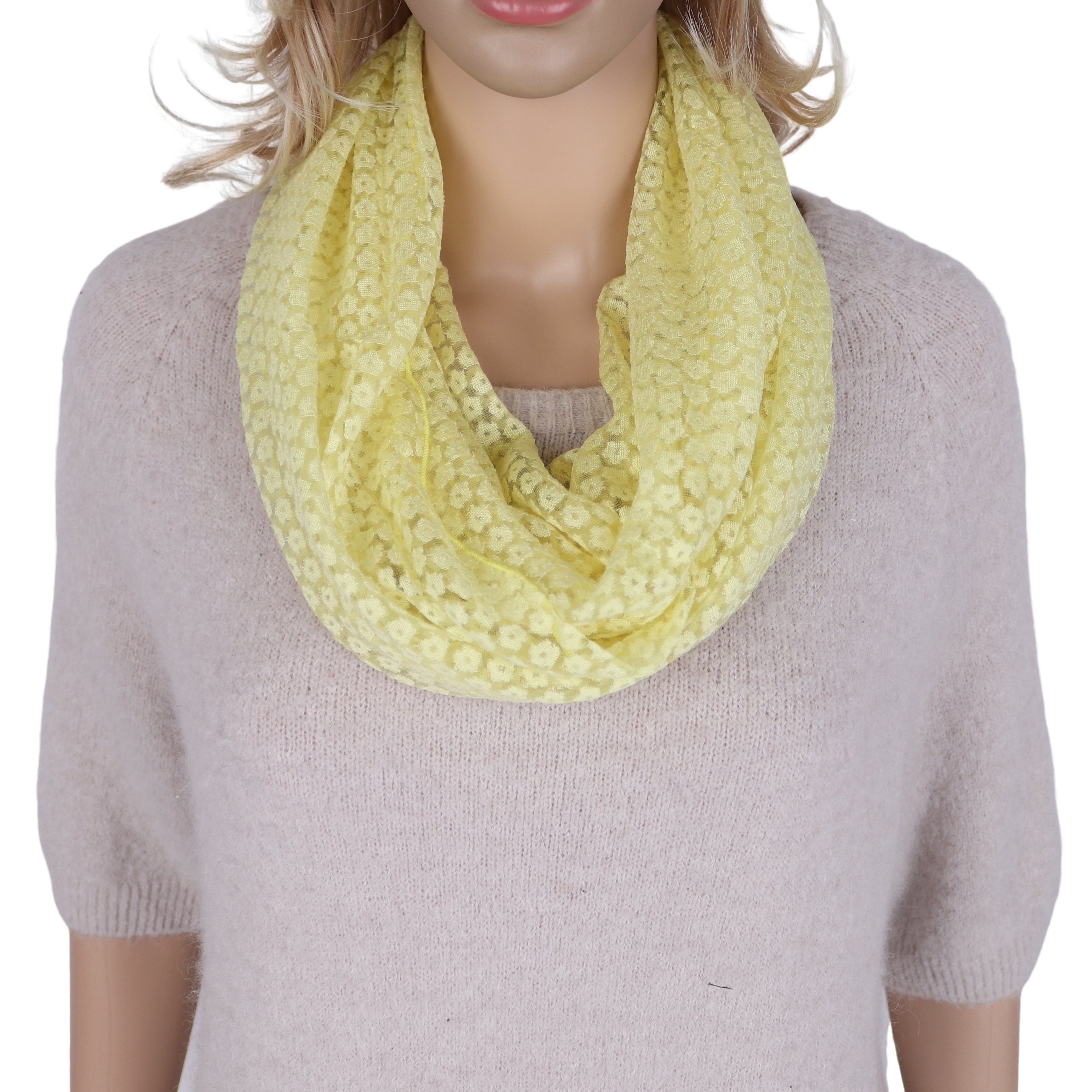 MIRROSI Loop Damen Schal Unifarbe HALBTRANSPARENT, Tolle Muster, (ca. 160x38cm, zweimal um den Hals wickelbar), sehr leicht und angenehm zu tragen