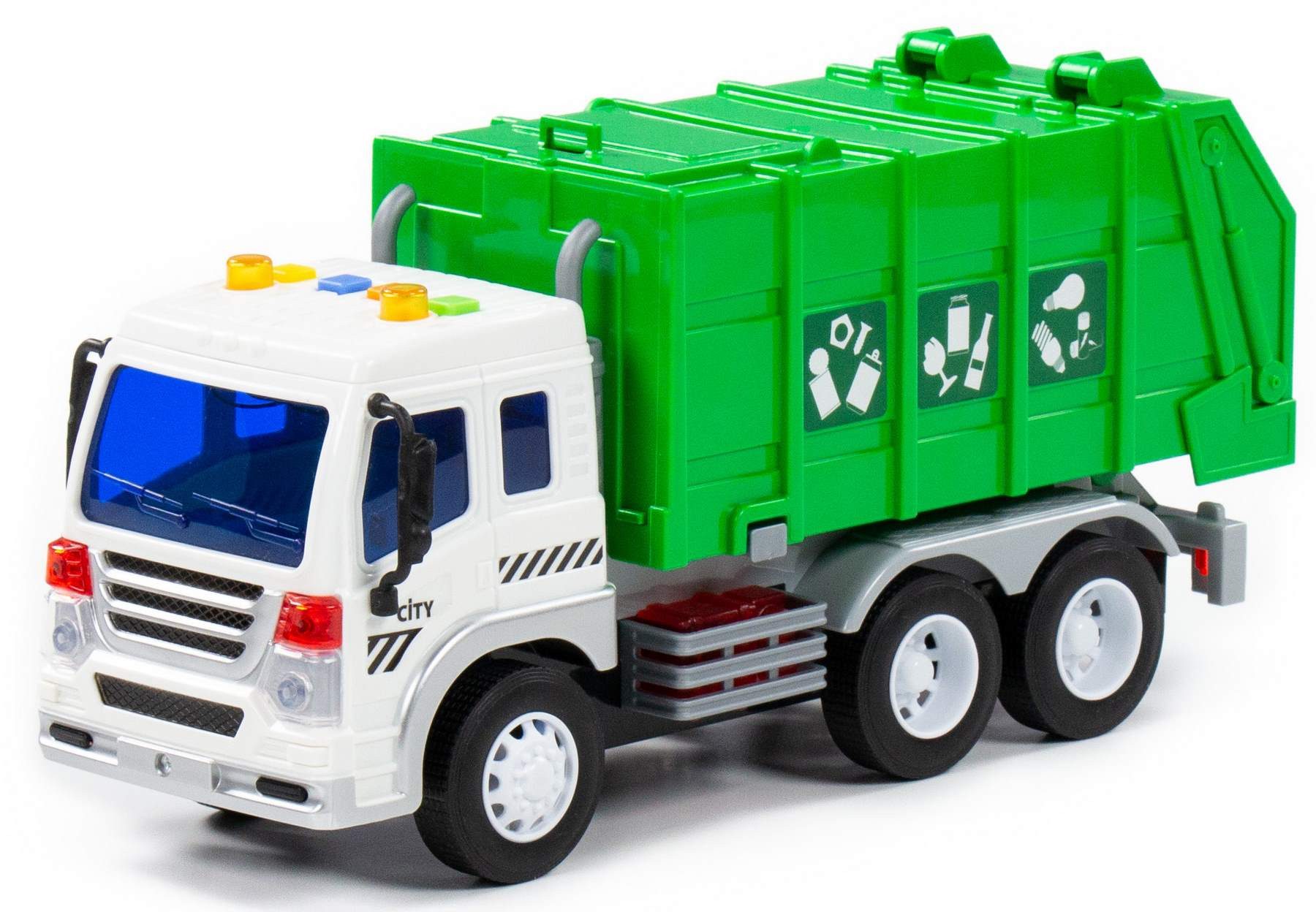 Polesie Spielzeug-Müllwagen LKW Spielzeug CITY grün Licht Schwungradantrieb