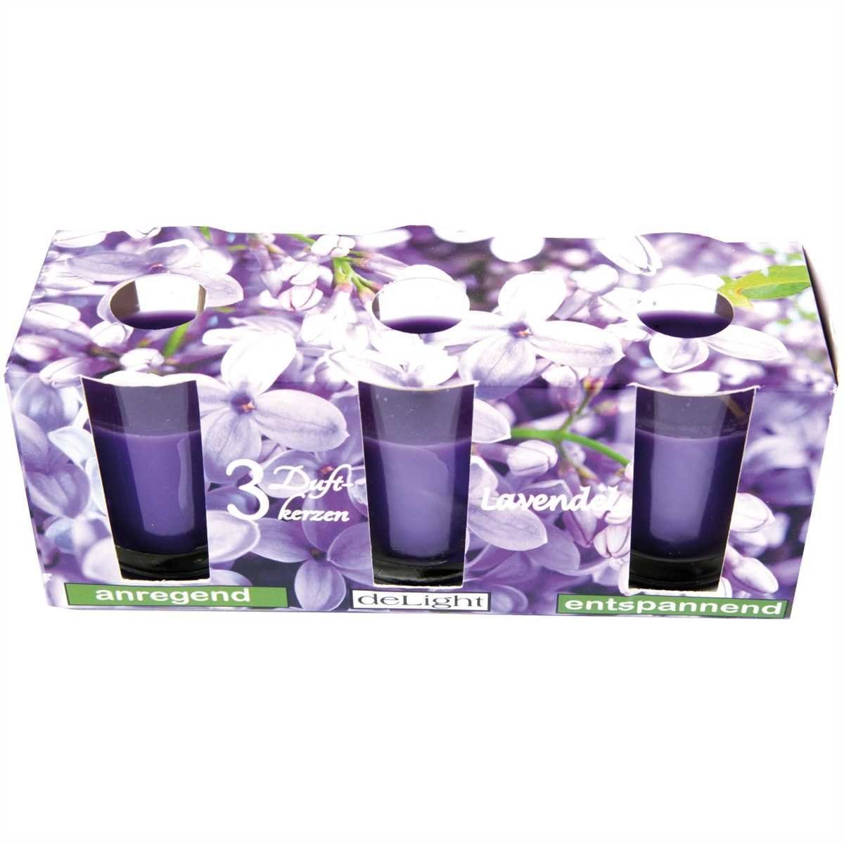 HS Candle Duftkerze Set im Glas (3-tlg), Lavendel, sanfte florale Duftnote, Ø4,5x6,5 cm, bis zu 12h Brenndauer – Bild 3 von 4