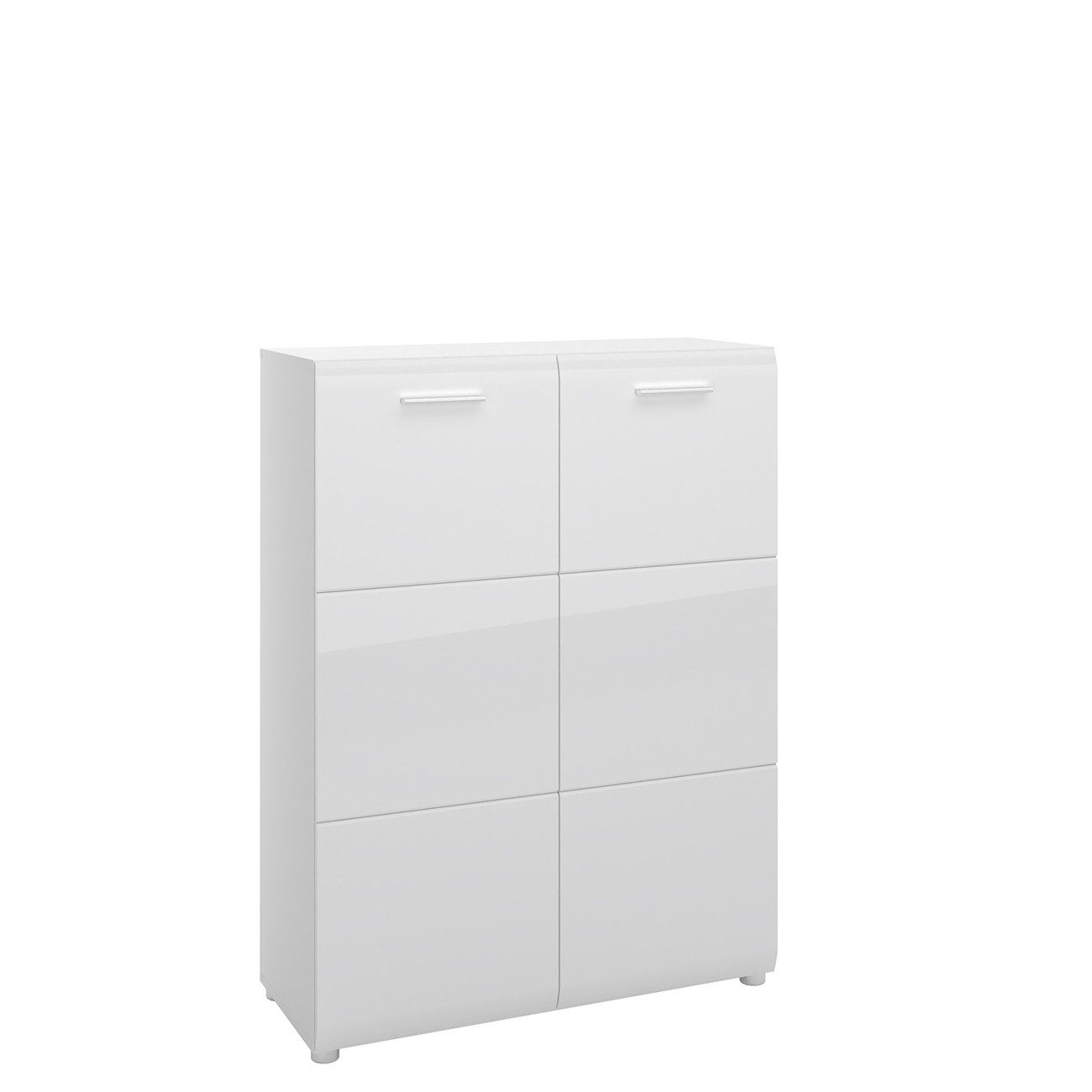 freiraum Schuhkommode MERANO, 2 Türen, 5 Böden, Alpinweiß / Weiß Hochglanz - 90x120x36 (BxHxT)