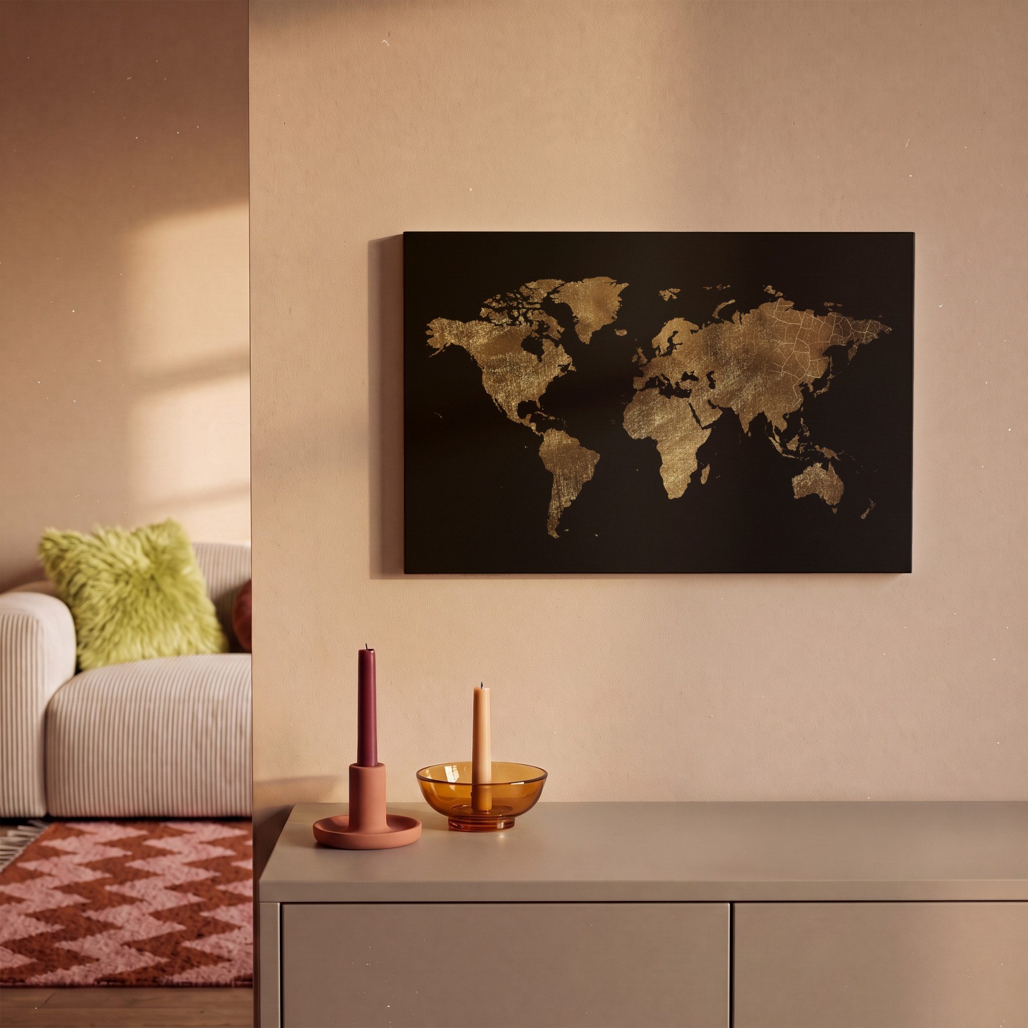 OneMillionCanvasses® Leinwandbild Weltkarte - Gold - Luxus - Erde - Schwarz, Fotodruck (1 St), Leinwand Bilder Klein, Wand Dekoration Aesthetic 30x20 cm – Bild 2 von 5