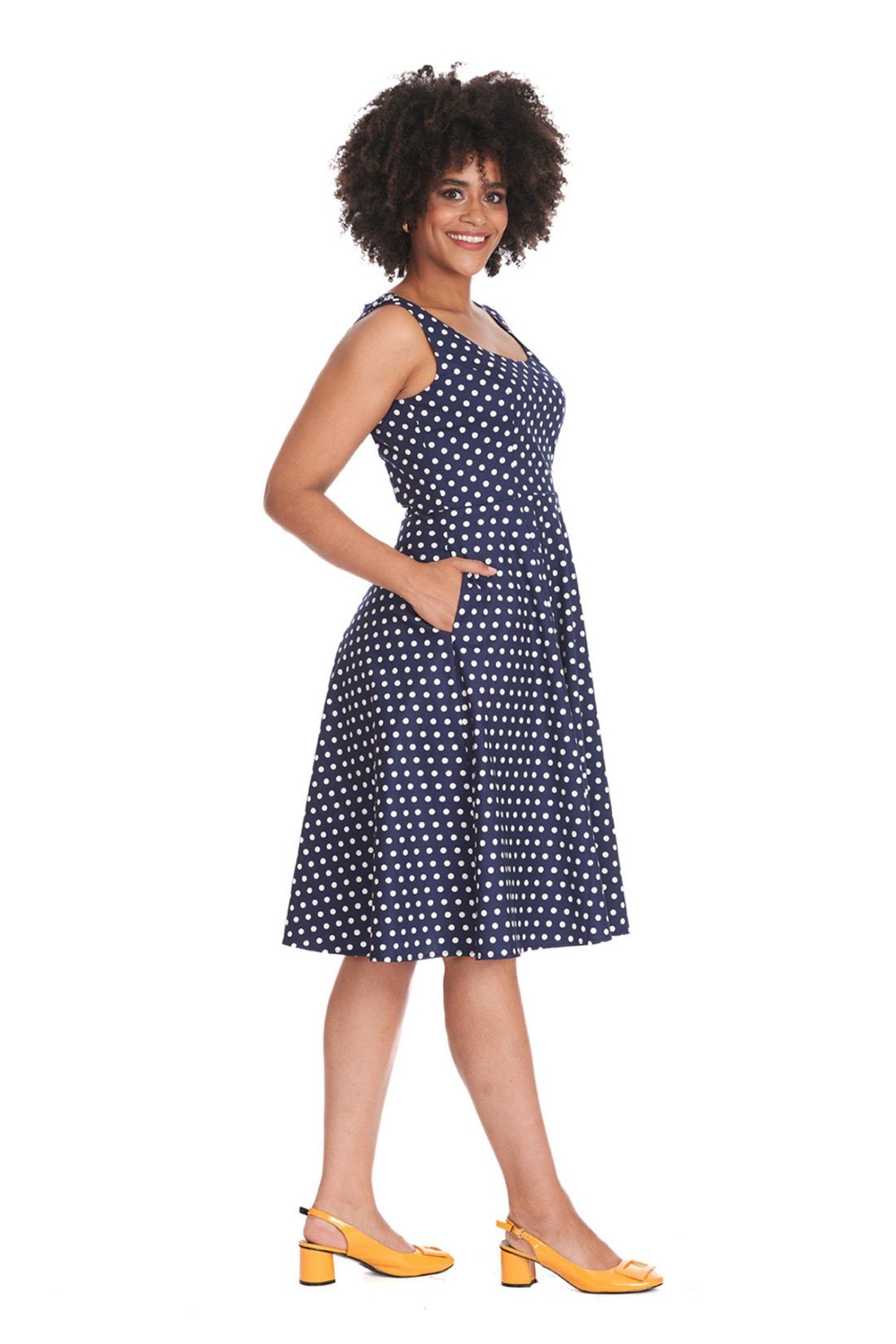 Banned A-Linien-Kleid Retro Swingkleid Dot Days Navy Blau Vintage Polka Dot Dress 50s Pünktchen Kleid