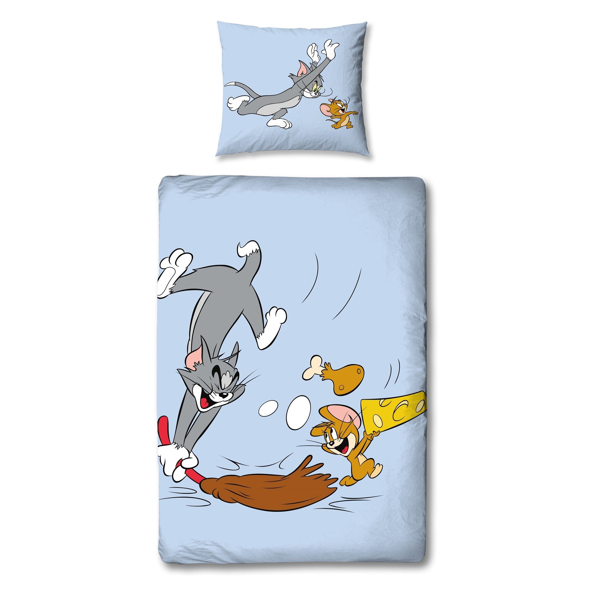 Familando Kinderbettwäsche Tom und Jerry "Mäusejagd" 135x200 + 80x80 cm aus 100% Baumwolle, Renforcé, 2 teilig, mit Wendemotiv auf Bettdecke und Kopfkissen – Bild 5 von 5