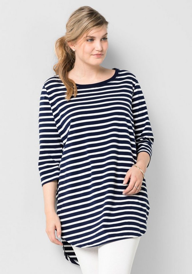 Sheego Shirt Langarm 2 Lagig Gr 744 40//42 bis 48//50 Grau gestreift Lagen Look