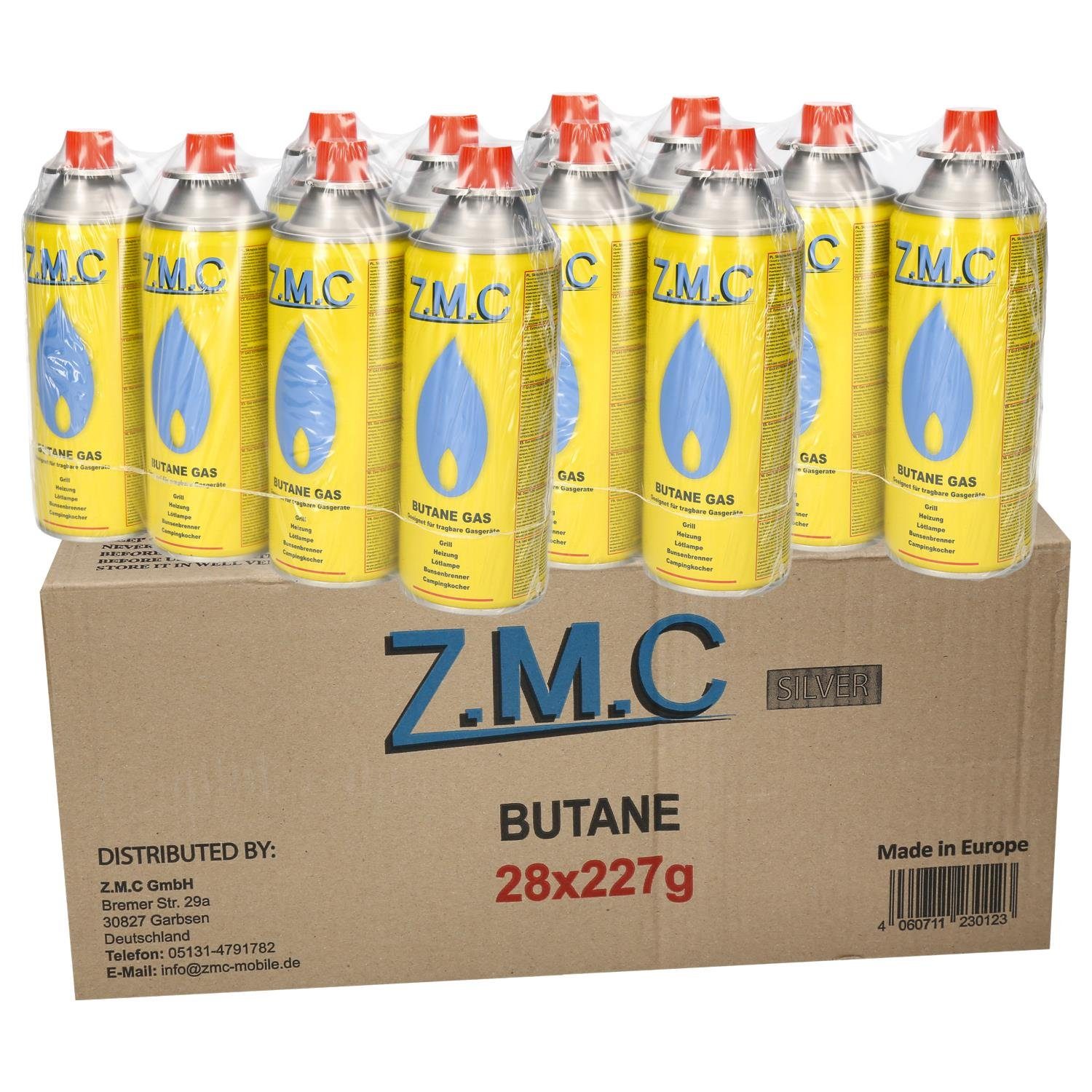ZMC Gaskartusche Butan Gas Kartusche 227g Butangas Bajonett-Anschluss Gaskartusche, Zubehör für Gaskocher Campingkocher Brenner Gasheizung Gasbrenner, 24 St., MSF-1a Газовые баллончики Campinggas Bunsenbrenner Campingkocher