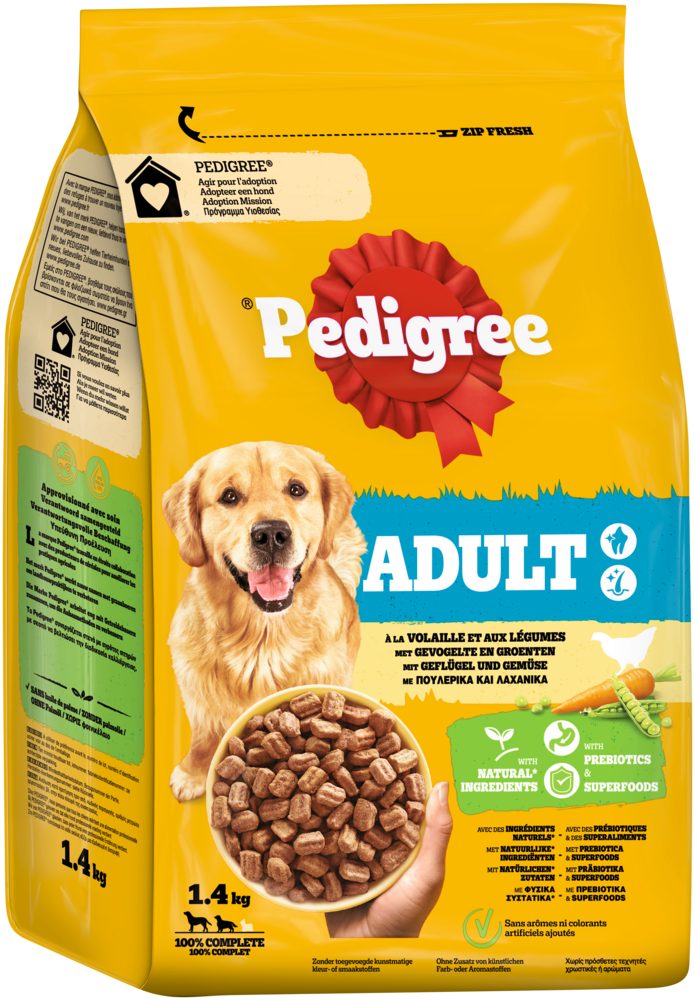 Pedigree PEDIGREE® Beutel Adult mit Geflügel und Gemüse 6 x 1,4kg, Trockenfutter für: Hunde