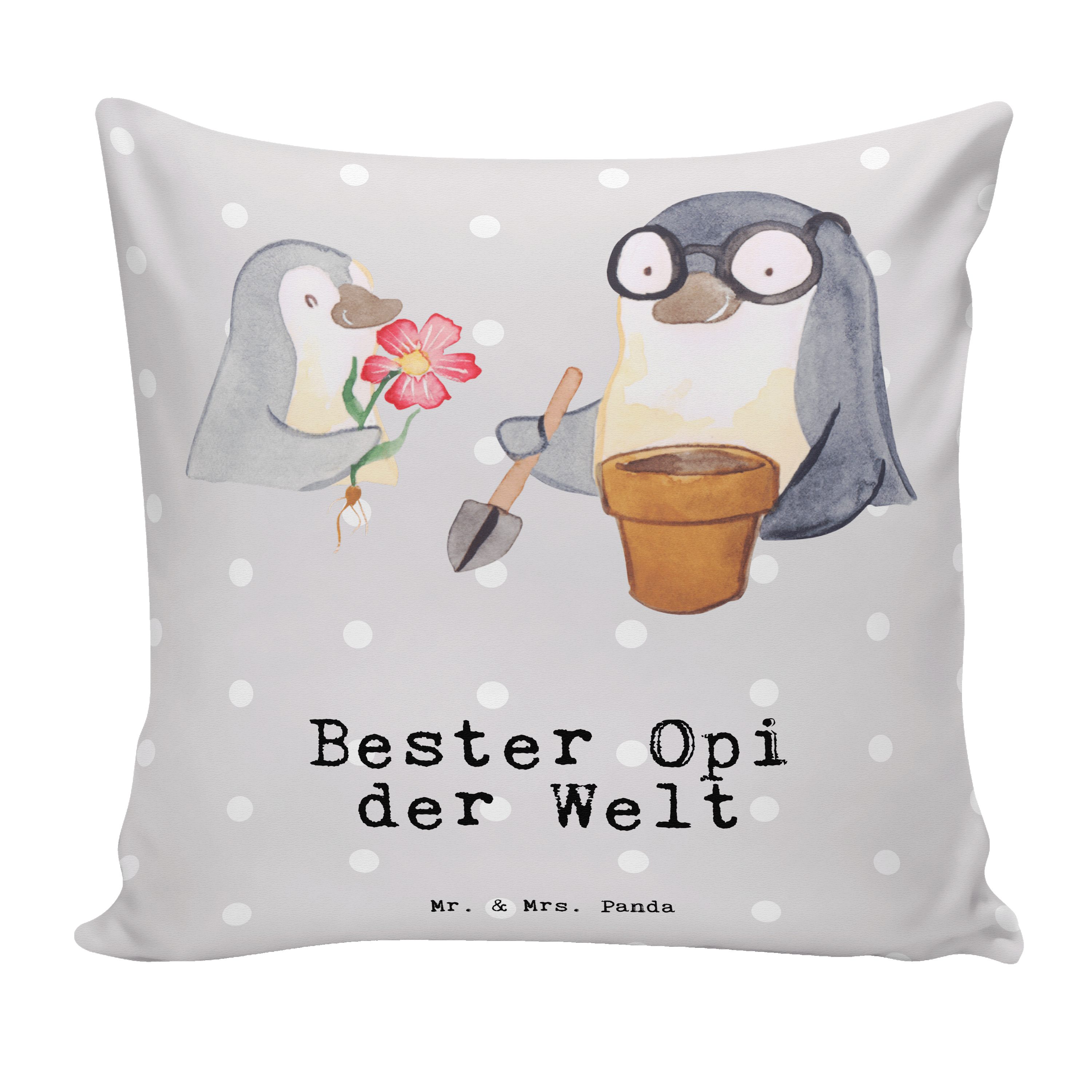 Mr. & Mrs. Panda Dekokissen Pinguin Bester Opi der Welt - Grau Pastell - Geschenk, Bedanken, Klei
