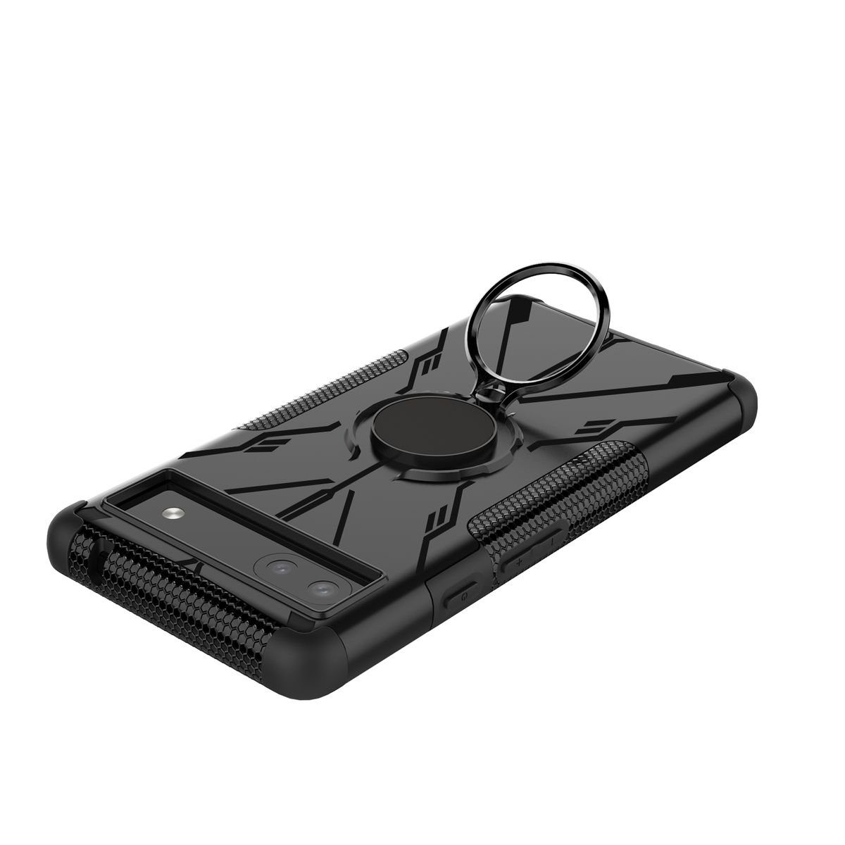 Wigento Handyhülle Für Google Pixel 6a Design Ring Hybrid Cover Handy Hülle Etuis Schwarz