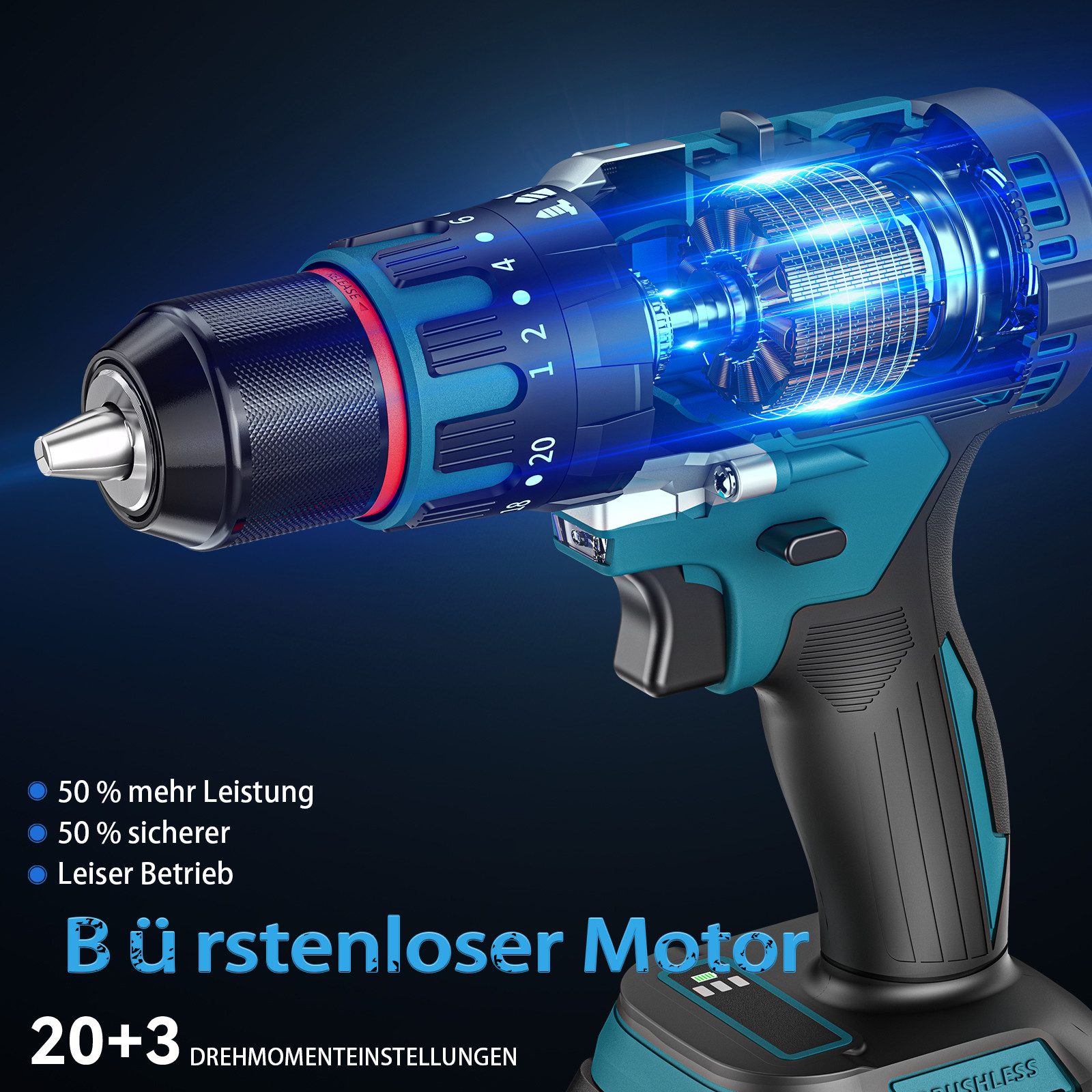 AeroAxis Akku-Bohrschrauber 3 in1, 80 Nm Max, 2x 2000mAh Akkus, 2 Gang, 25+3 Drehmomentstufen, 21 V, max. 3000 U/min, (Set, 61-tlg., mit Koffer & Zubehör), Schlagbohren, Bohren, Schrauben ideal für Handwerk & Renovierung