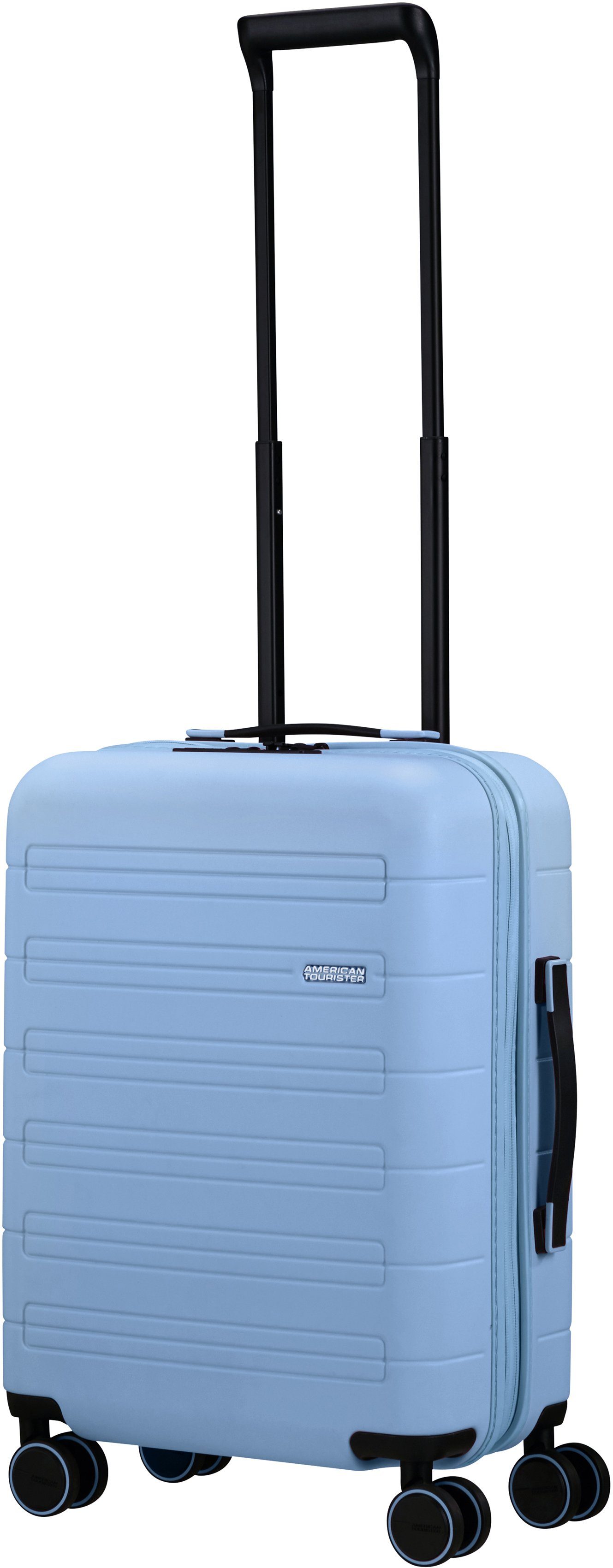 Rollen, Pastel Volumenerweiterung und cm, Novastream, Blue American Tourister® Hartschalen-Trolley mit 4 55 USB-Schleuse