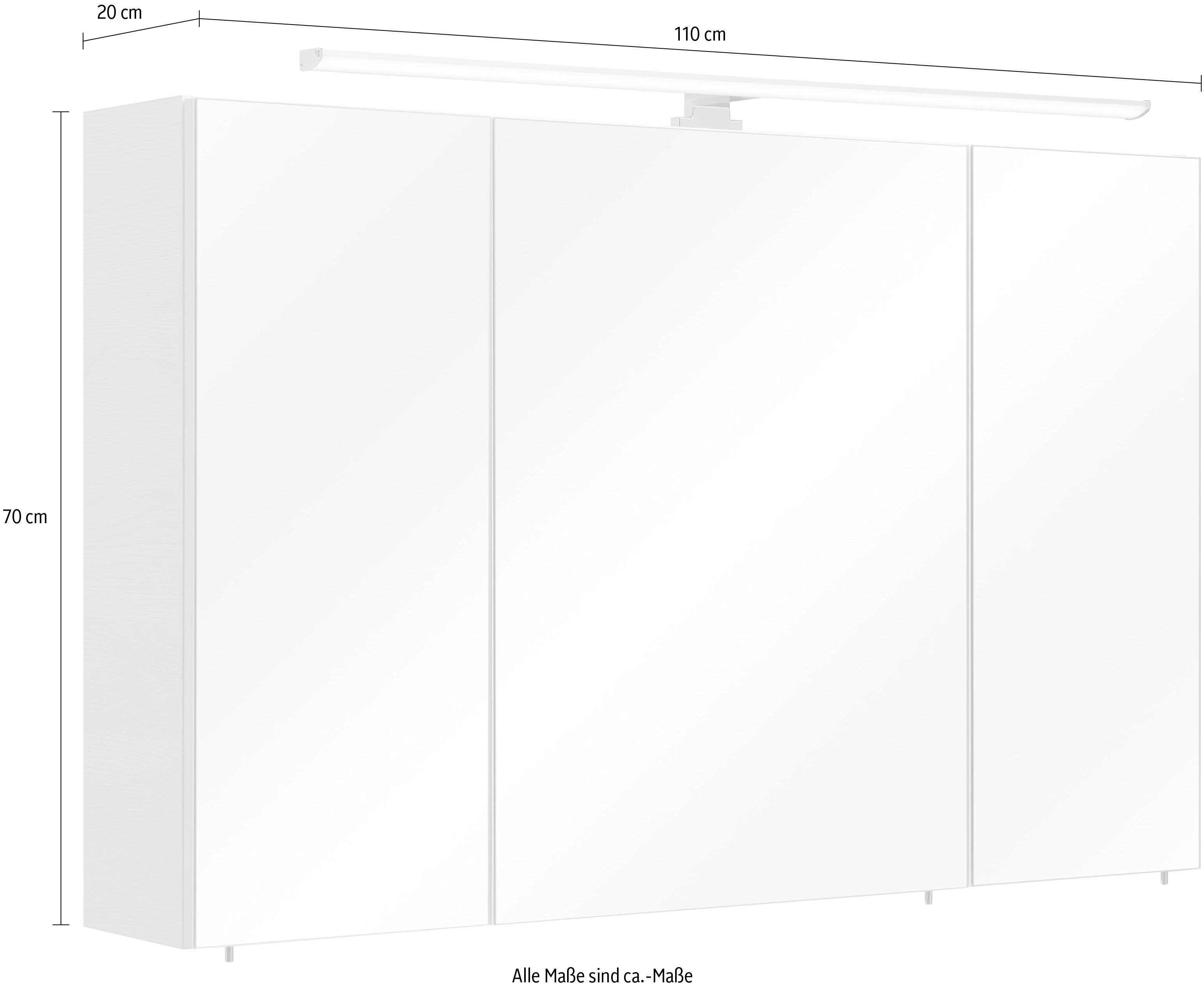 LED-Beleuchtung, 110 Spiegelschrank 3-türig, Quickset Breite Schalter-/Steckdosenbox cm, 936 PELIPAL