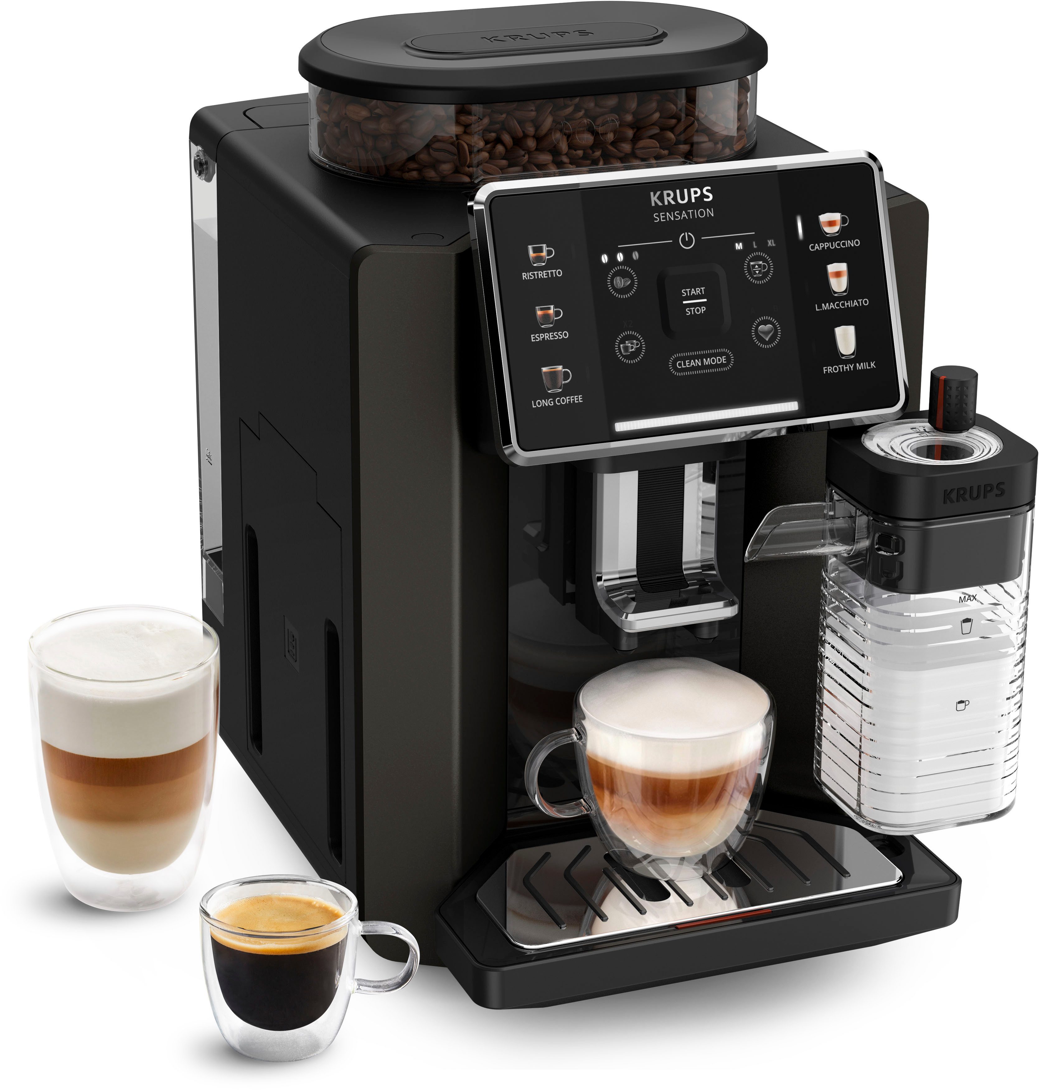 Krups Kaffeevollautomat EA9129 Sensation Milk, 6 Kaffee- und Milchspezialitäten, aut. Reinigung, Metall-Brühgruppe